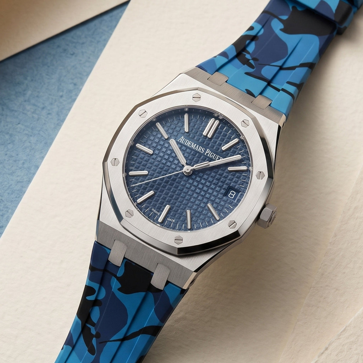 Rubber Strap - For all Audemars Piguet Royal Oak 41mm - Blue Camo - Helvetus