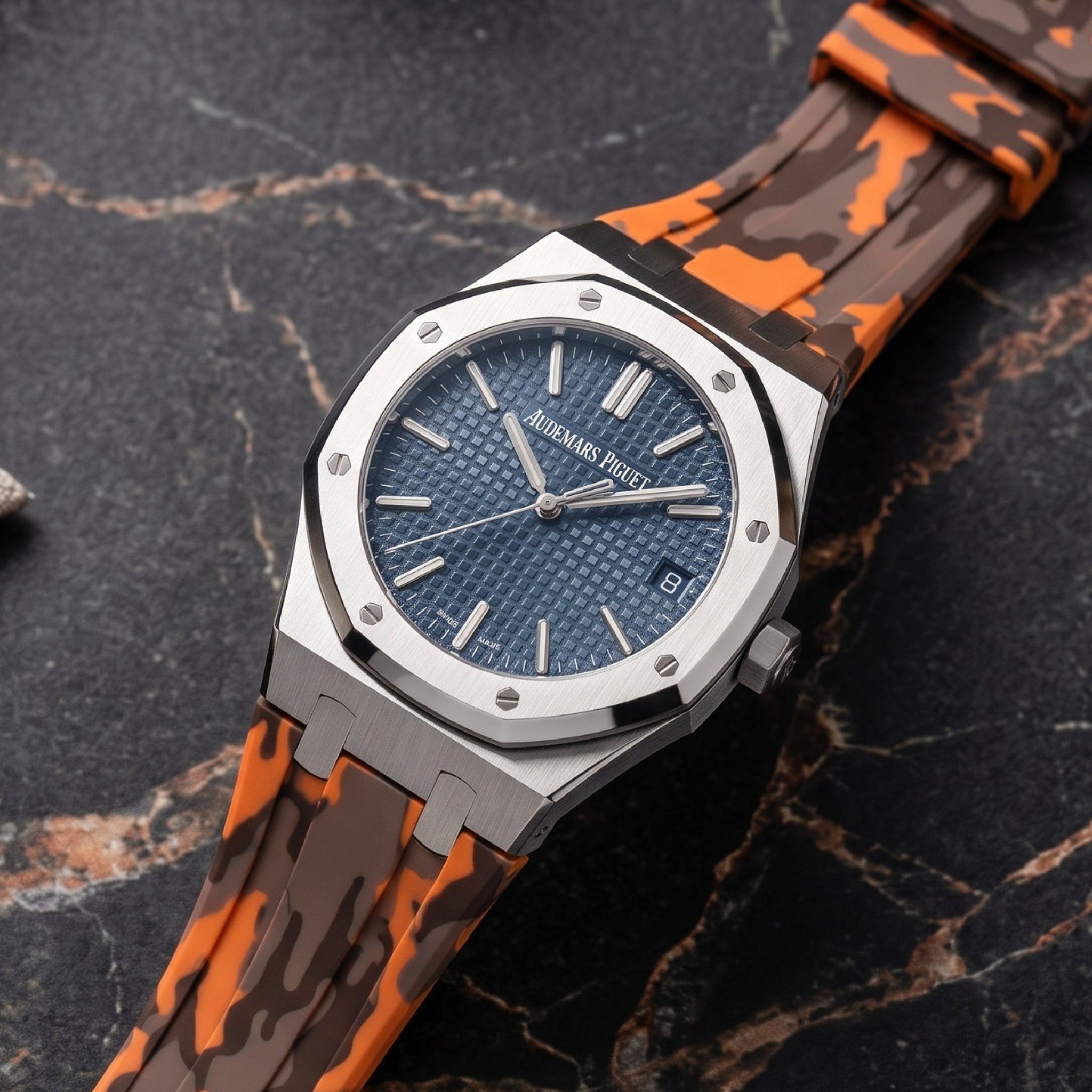 Rubber Strap - For all Audemars Piguet Royal Oak 41mm - Orange Camo - Helvetus