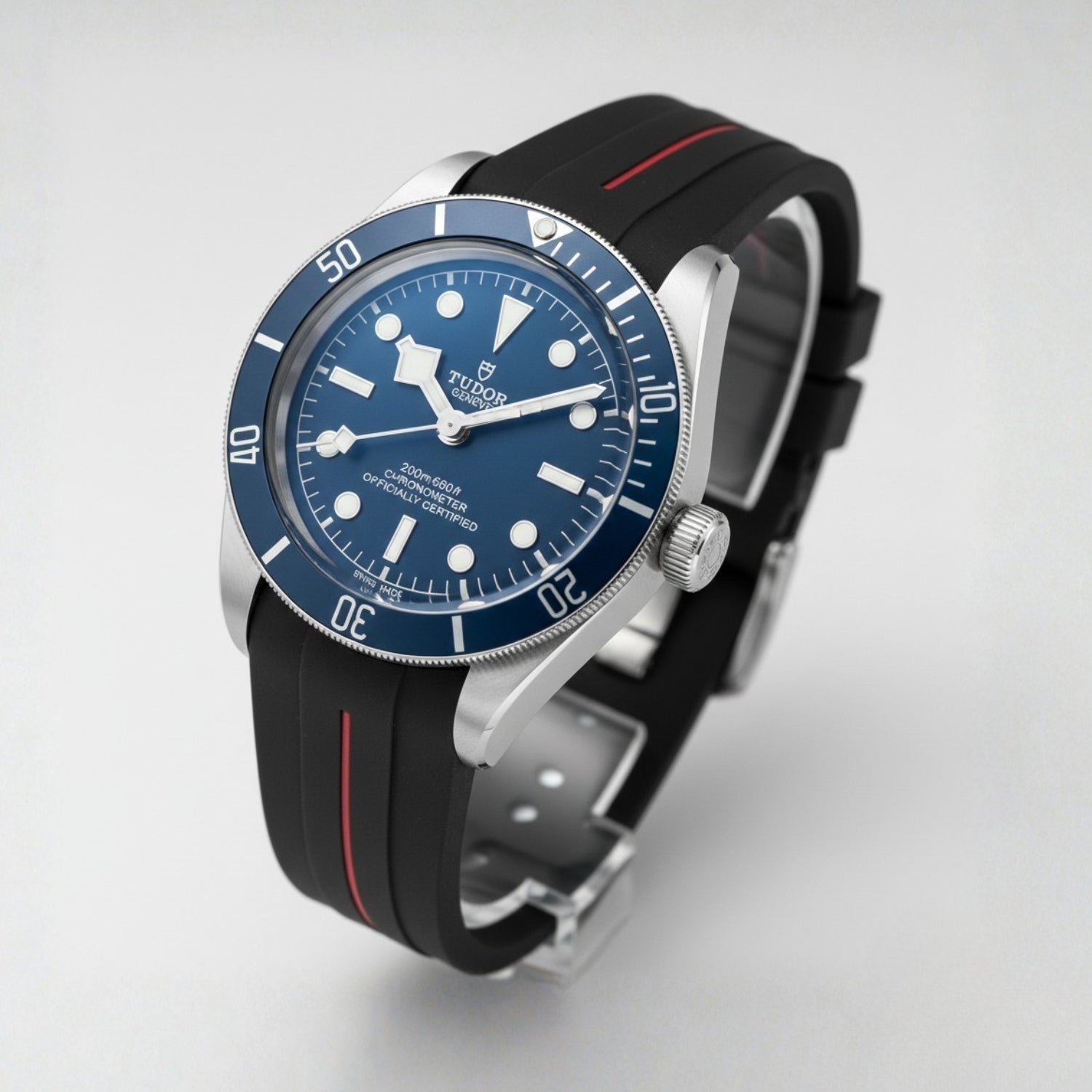 Rubber Strap - For all Tudor Black Bay Models - Black w/Red Line | LuxLine® - Helvetus