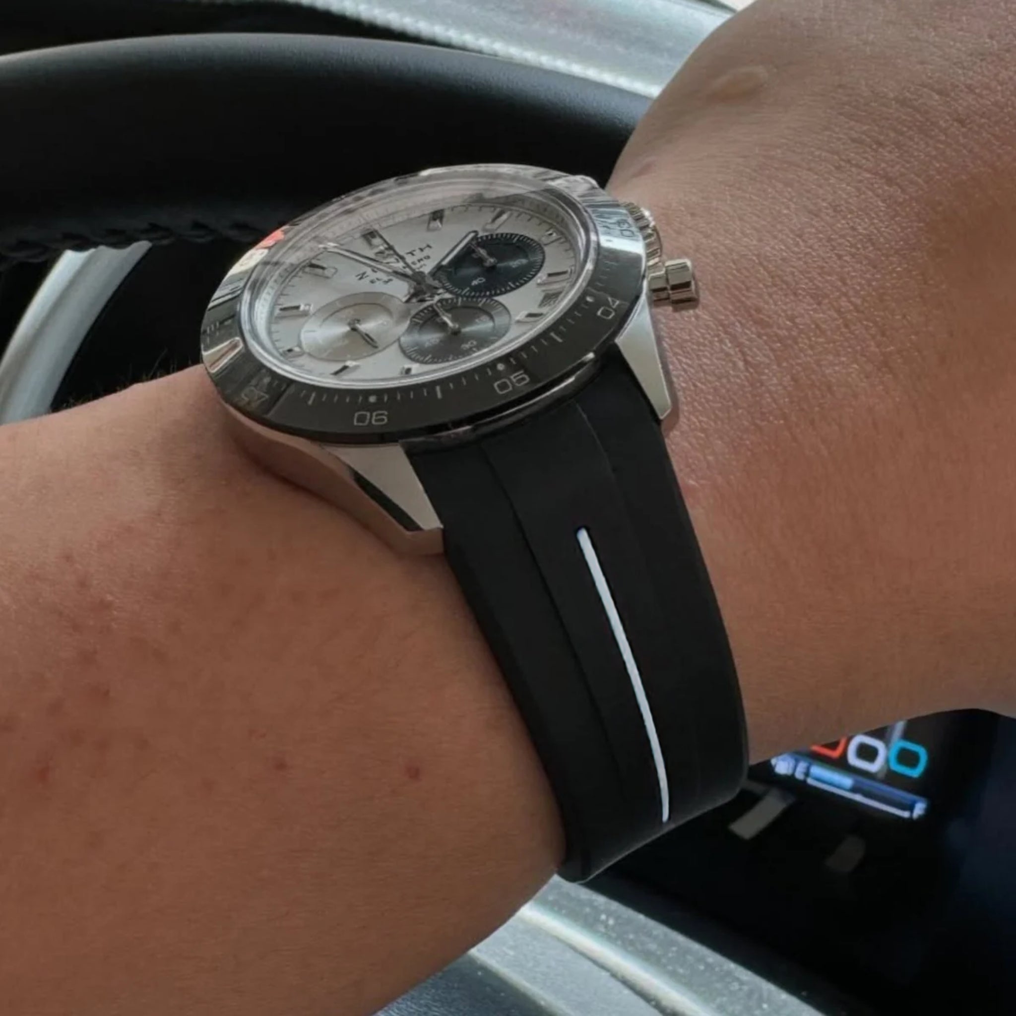 Rubber Strap - For all Zenith Chronomaster Models - Black w/White Line | LuxLine® - Helvetus