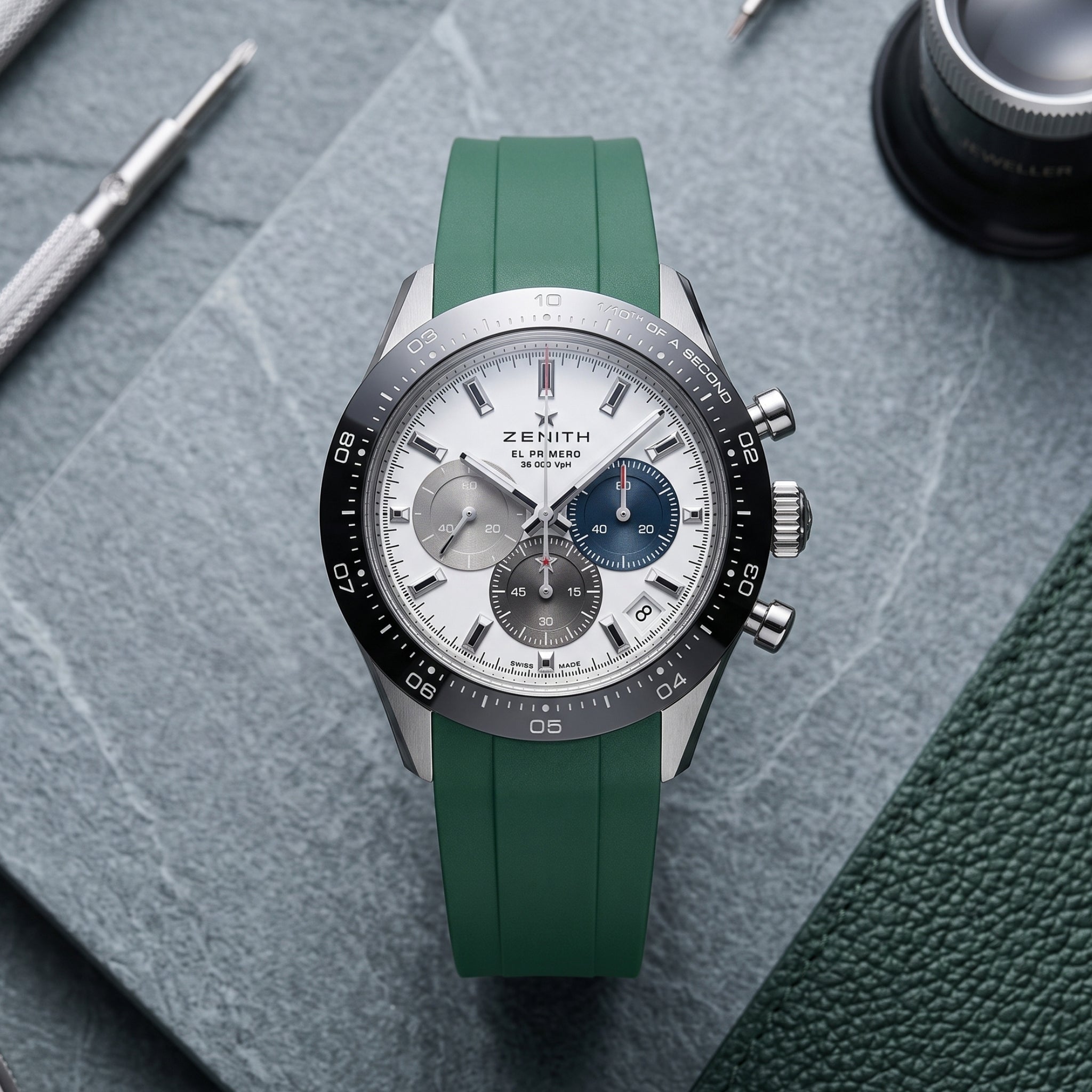 Rubber Strap - For all Zenith Chronomaster Models - Green - Helvetus