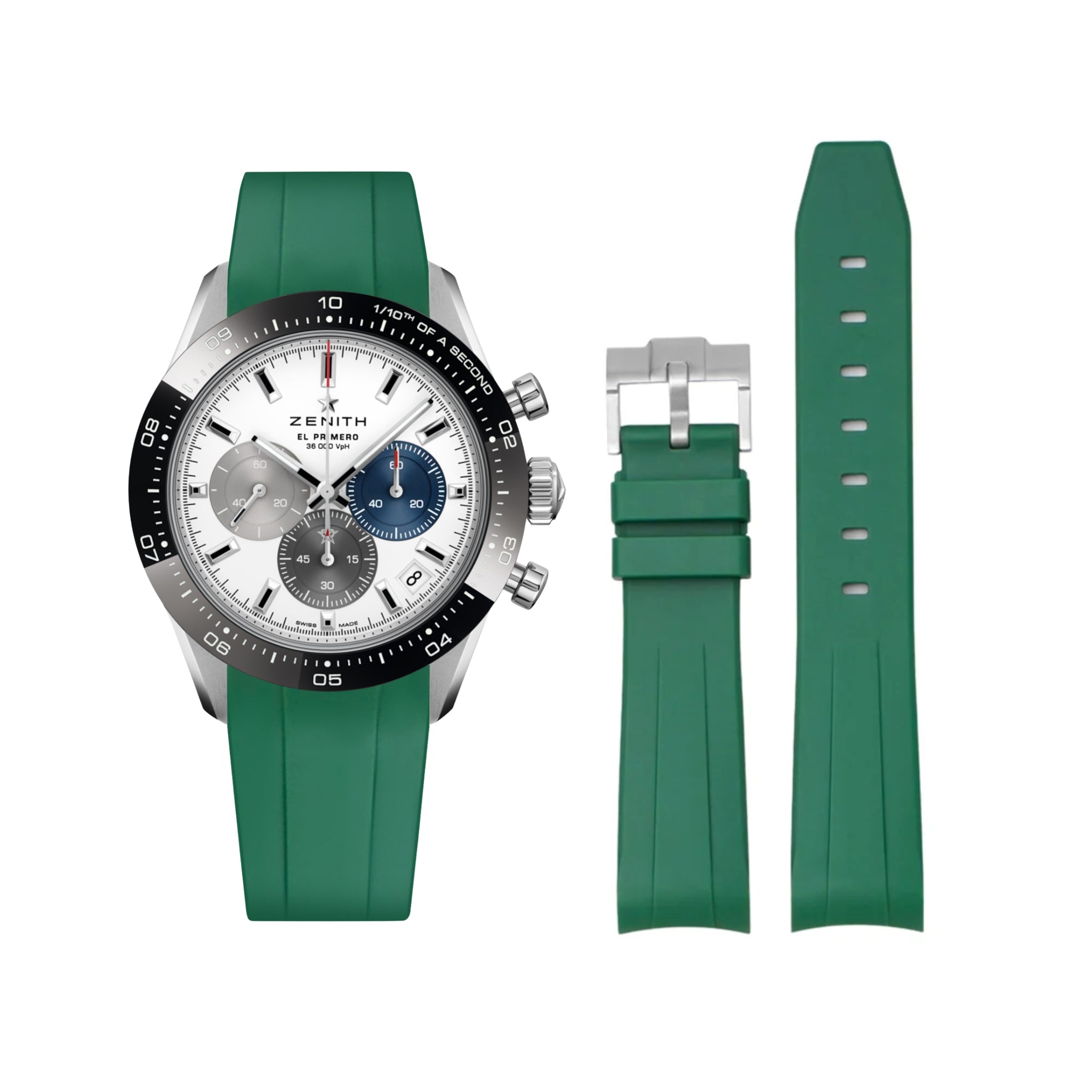 Rubber Strap - For all Zenith Chronomaster Models - Green - Helvetus