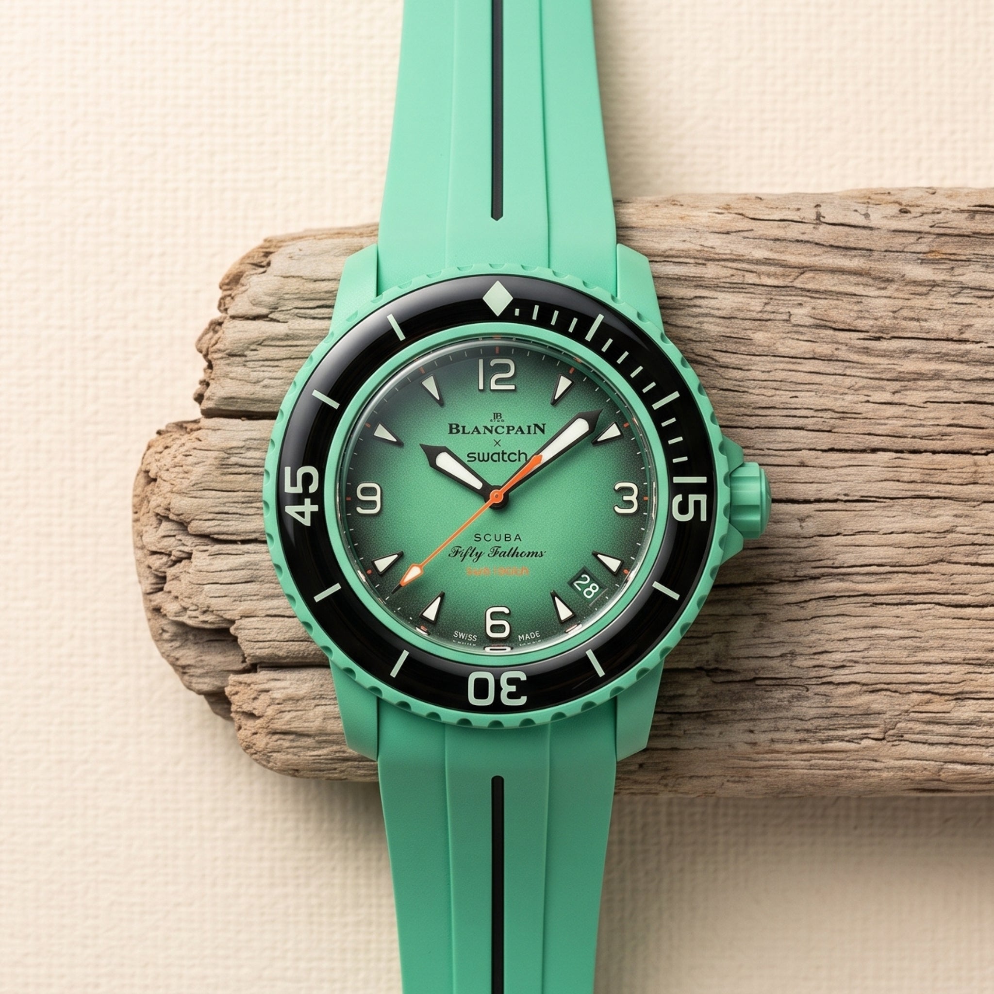 Rubber Strap - For Blancpain X Swatch - Indian Ocean - Green w/Black Line | LuxLine® - Helvetus