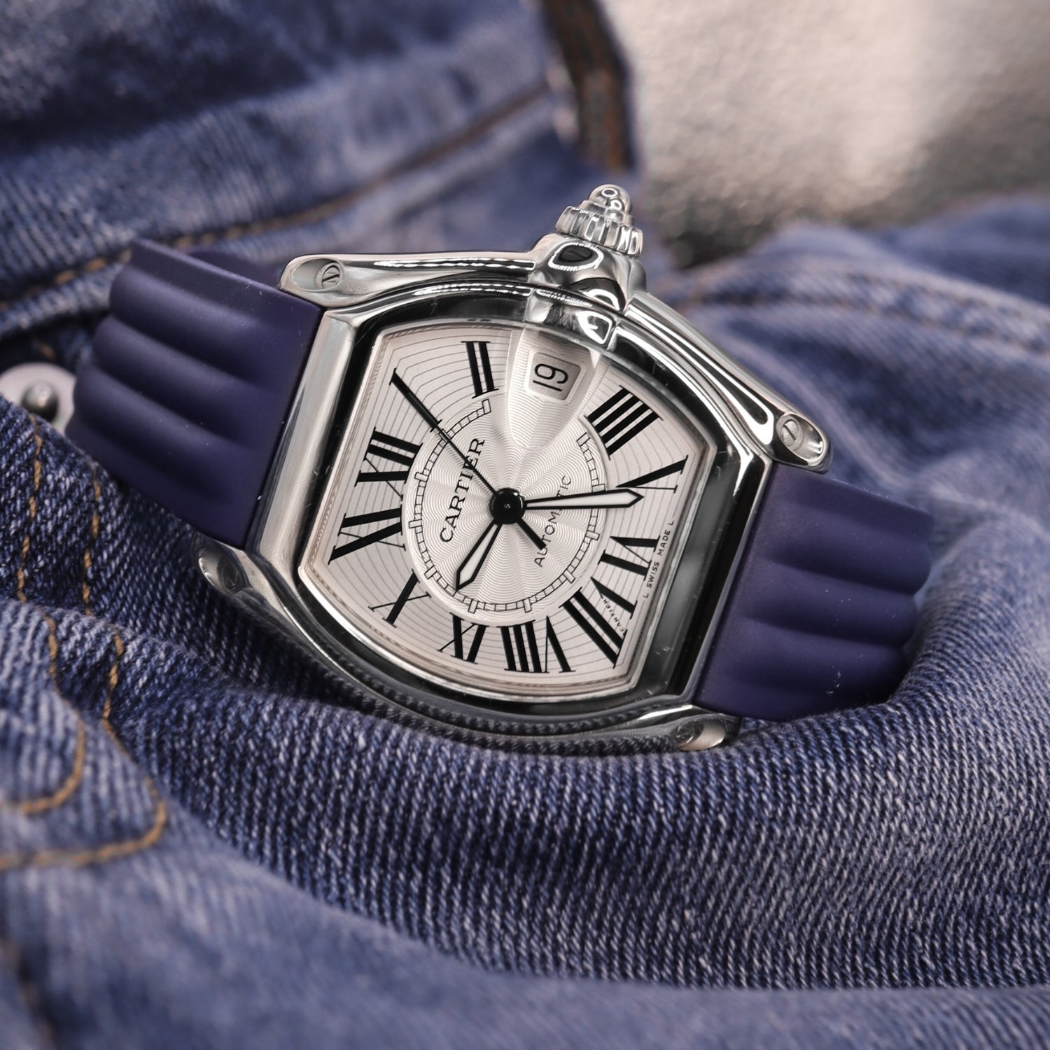 Rubber Strap - For Cartier Roadster - Navy Blue - Helvetus