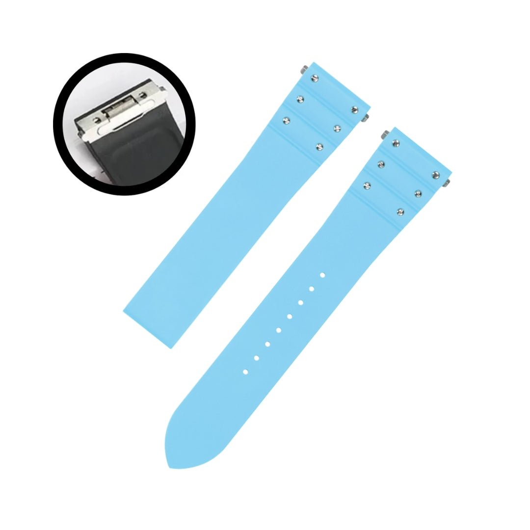 Rubber Strap - For Cartier Santos Medium/Large - Light Blue with Screws - Quick Release/Switch - Helvetus