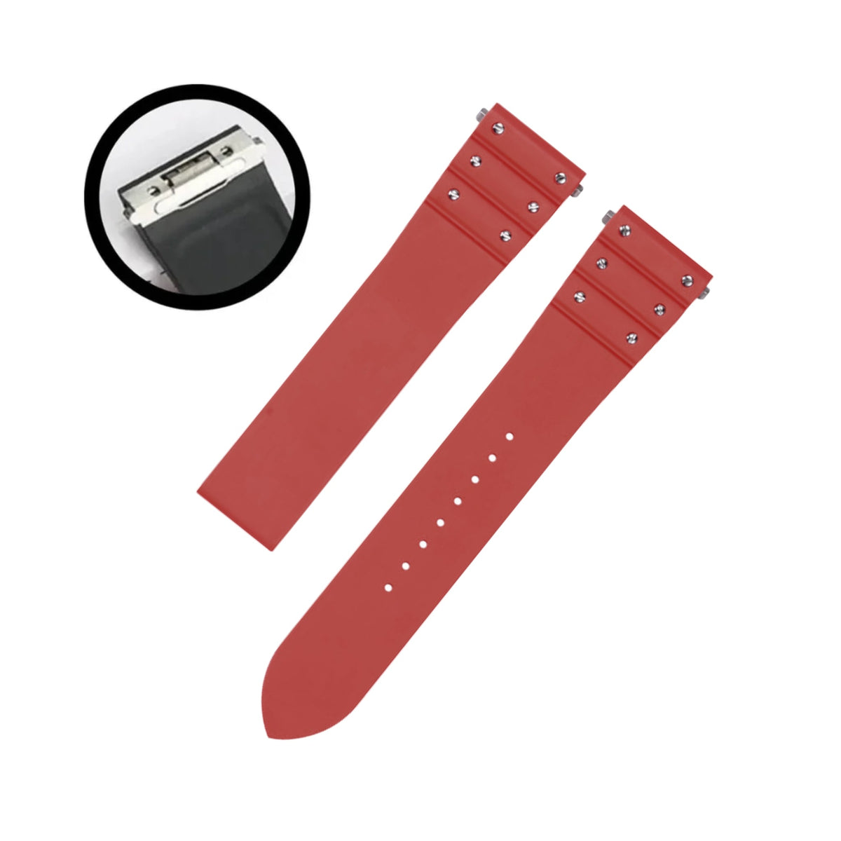 Rubber Strap - For Cartier Santos Medium/Large - Red with Screws - Quick Release/Switch - Helvetus