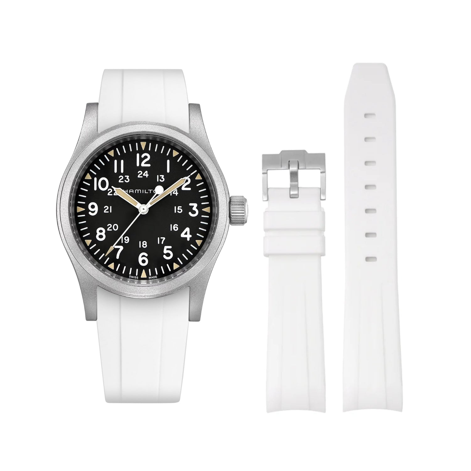 Rubber Strap – For Hamilton Khaki Field (38mm/40mm/42mm) - White - Helvetus