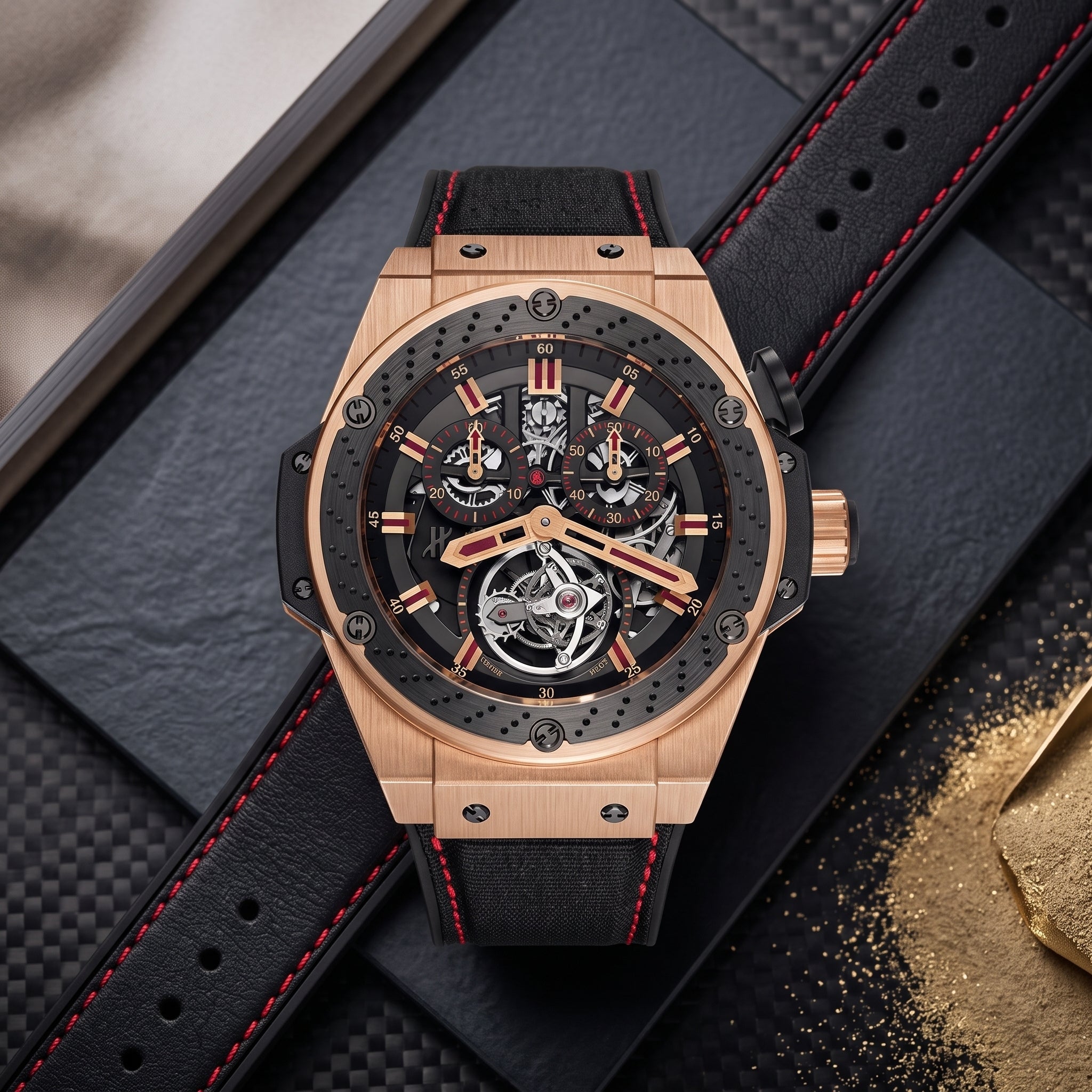 Rubber Strap - For Hublot Big Bang F1 King Power (48mm) - Black w/Red - Helvetus