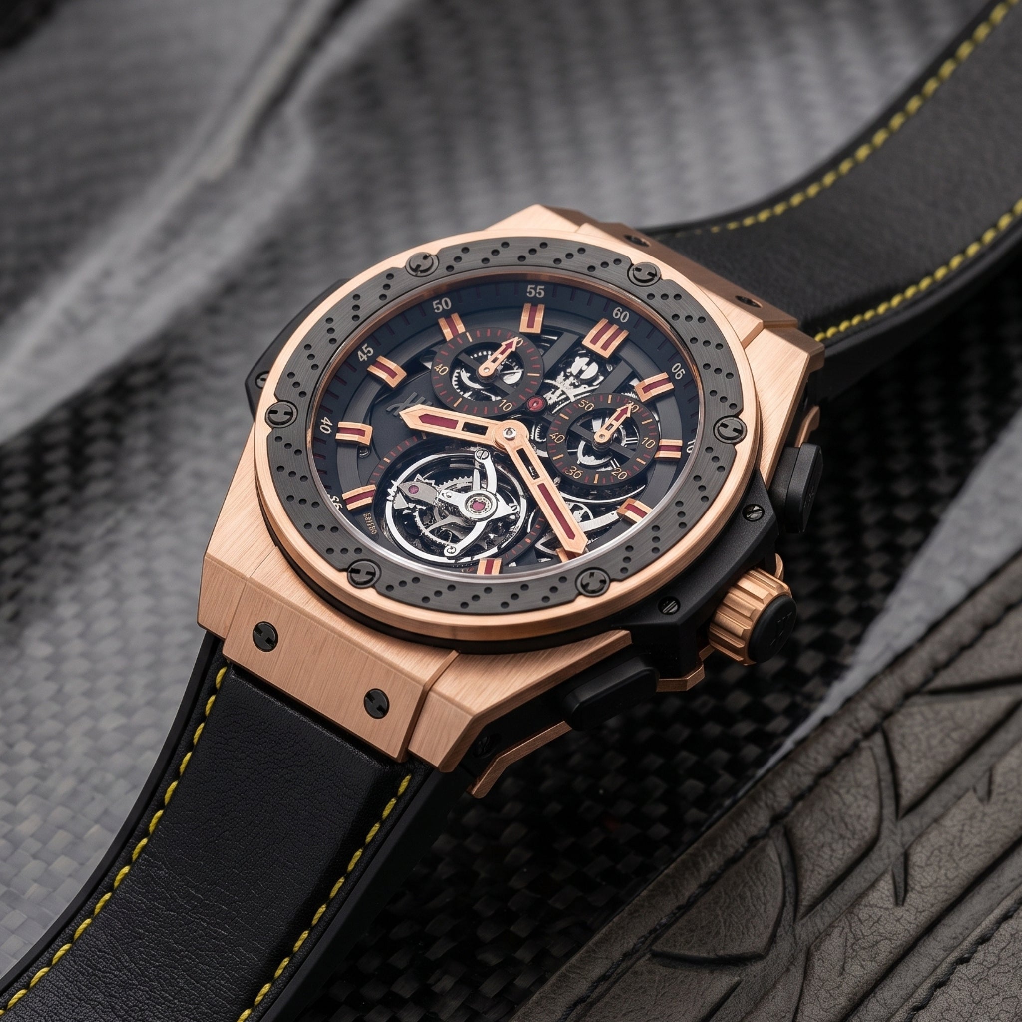 Rubber Strap - For Hublot Big Bang F1 King Power (48mm) - Black w/Yellow - Helvetus