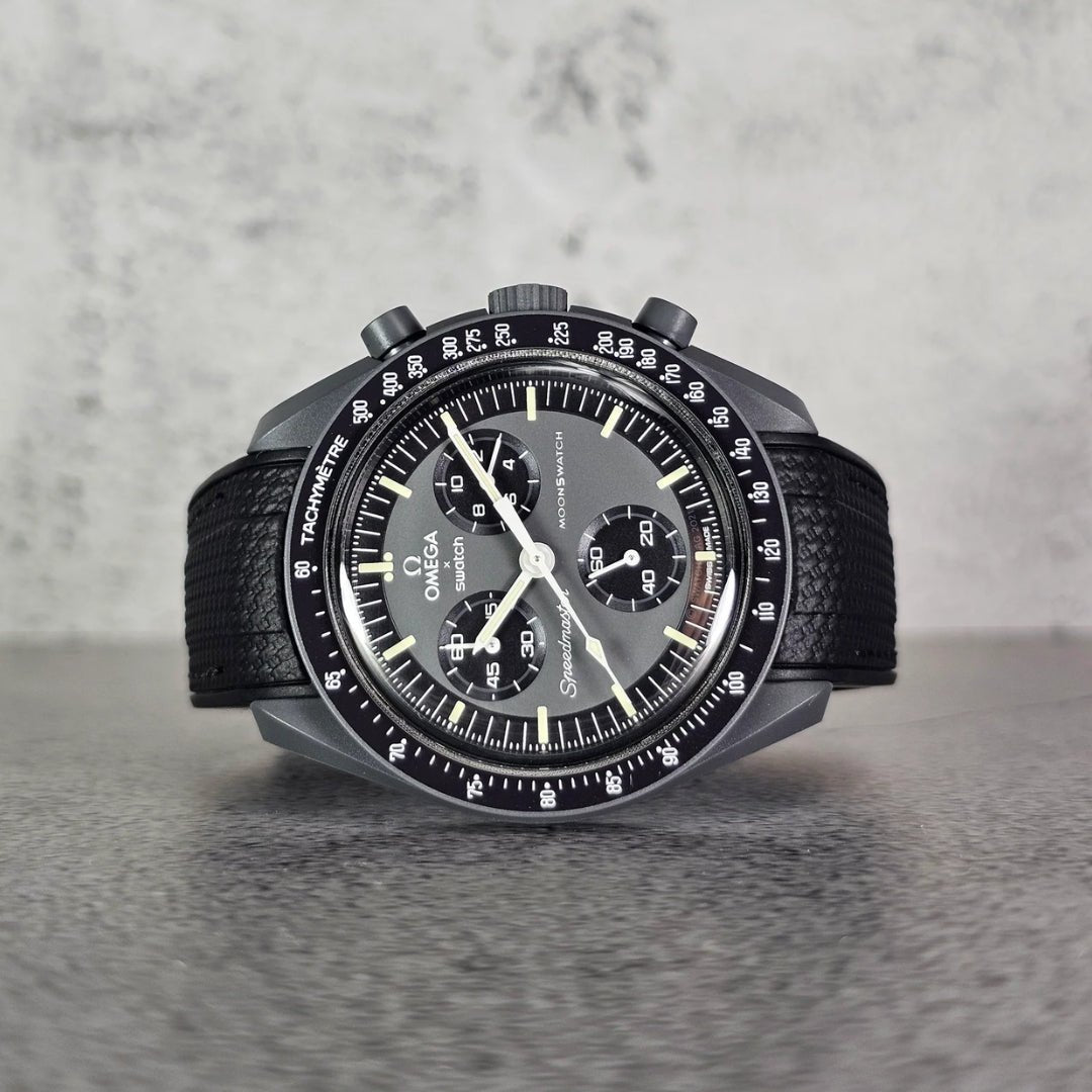 Rubber Strap - For Mission to Mercury | Omega X Swatch | MoonSwatch - Black w/Black Line - Helvetus