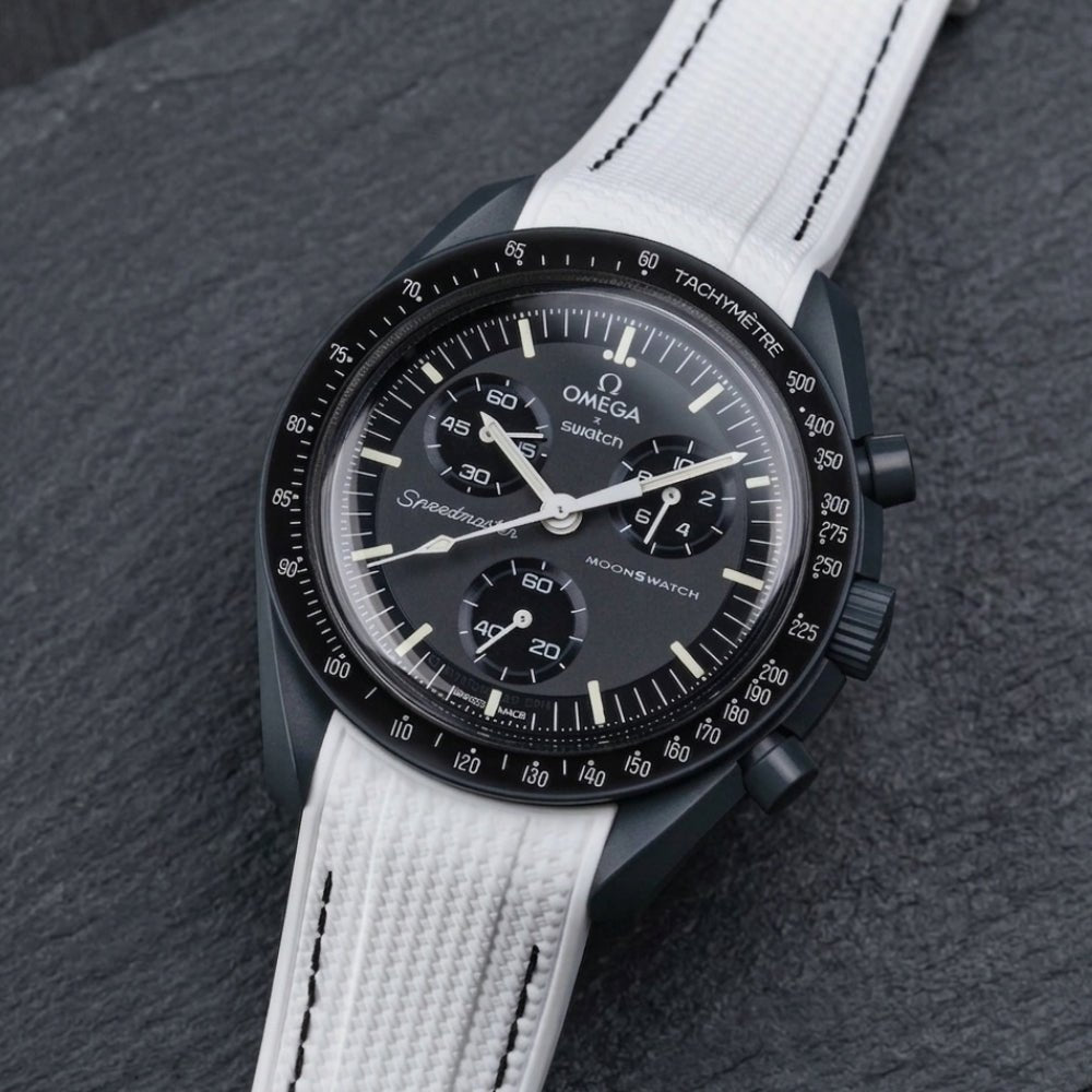 Rubber Strap - For Mission to Mercury | Omega X Swatch | MoonSwatch - White w/Black Line - Helvetus