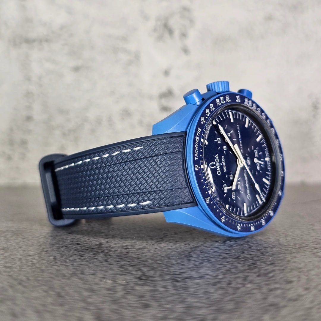 Rubber Strap - For Mission to Neptune | Omega X Swatch | MoonSwatch - Blue w/White - Helvetus