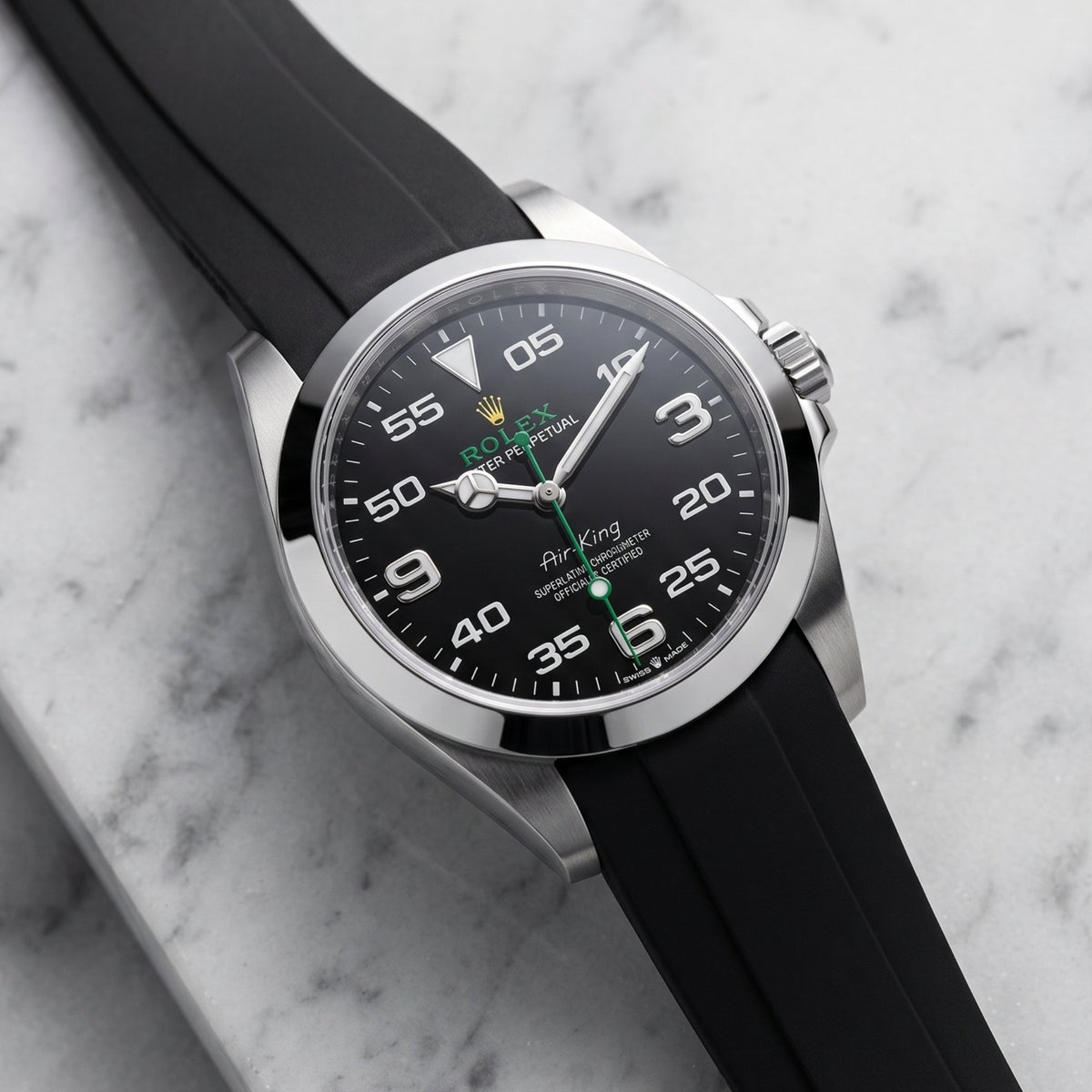 Rubber Strap - For Rolex Air-King 126900/116900 - Black - Helvetus