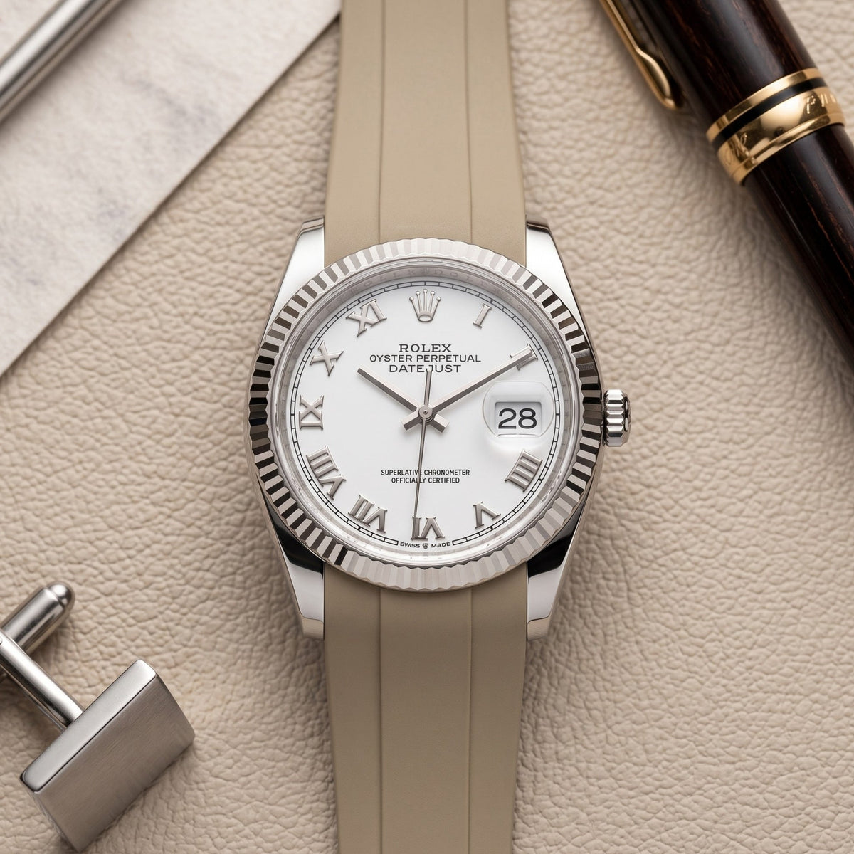 Rubber Strap - For Rolex Datejust 36 - Beige - Helvetus