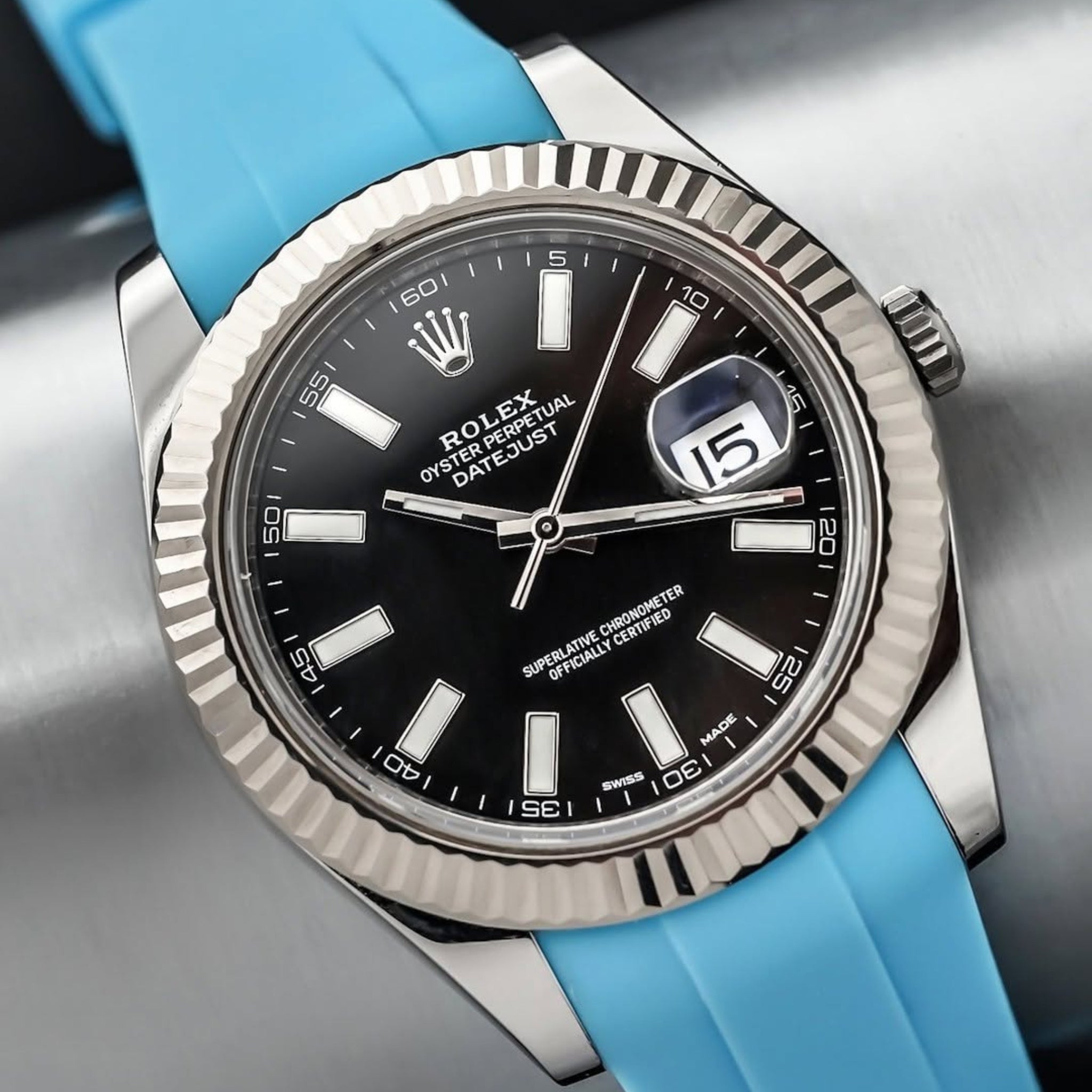 Rubber Strap - For Rolex Datejust 41mm - Light Blue - Helvetus