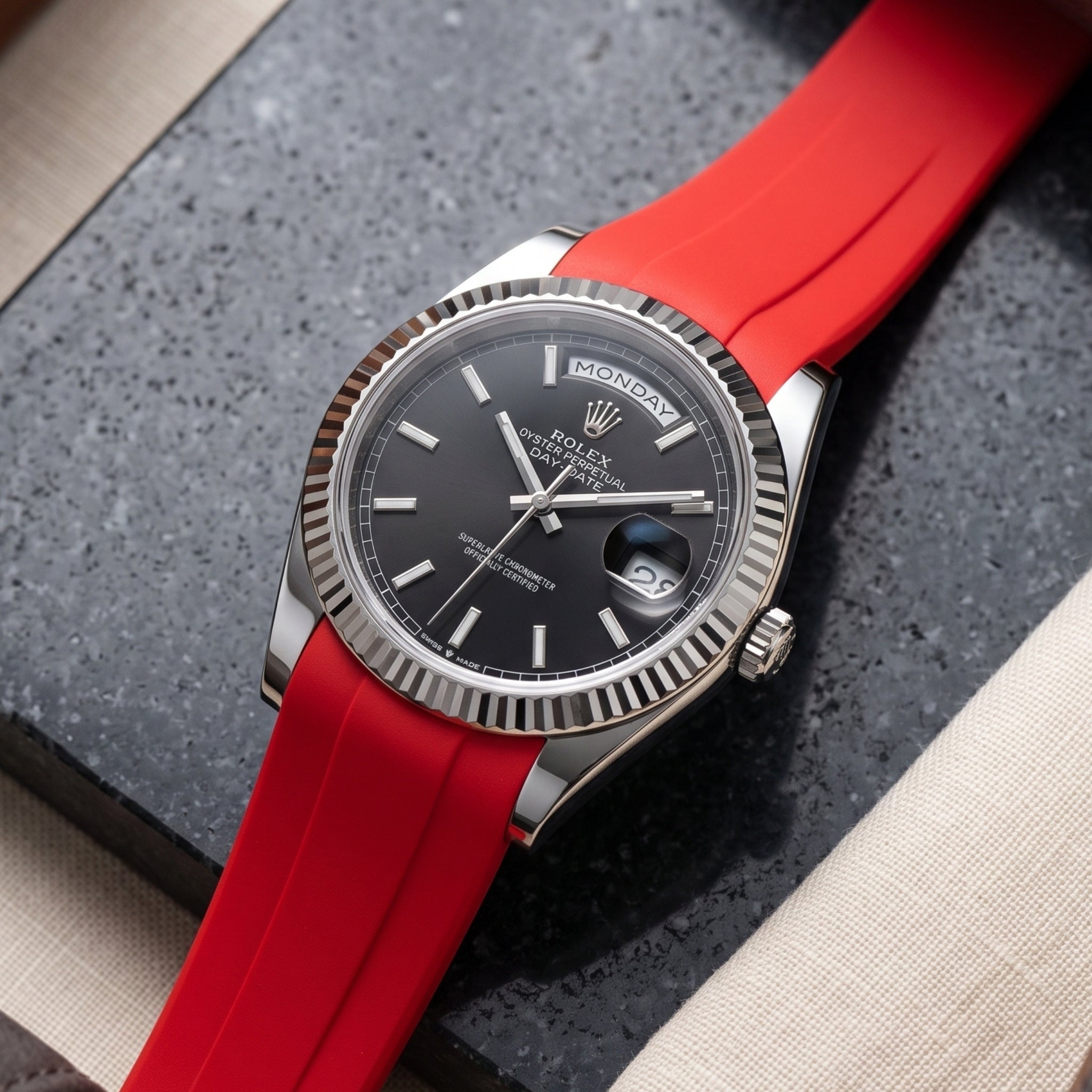 Rubber Strap - For Rolex Day-Date 40 - Red - Helvetus