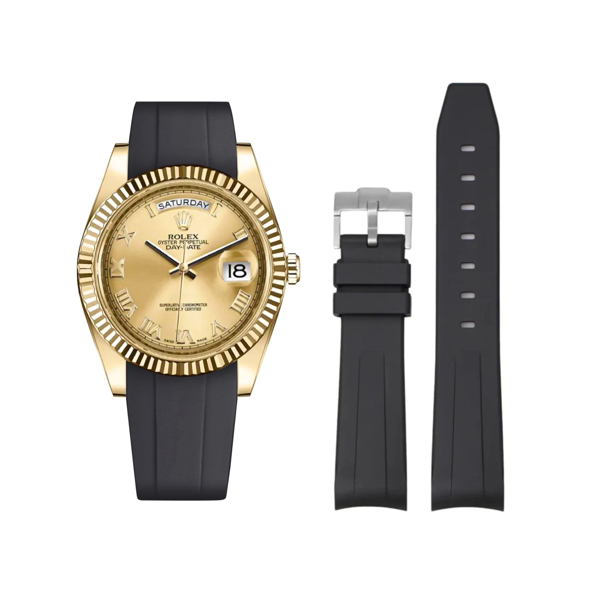 Rubber Strap - For Rolex Day - Date II 41mm - Black - Helvetus