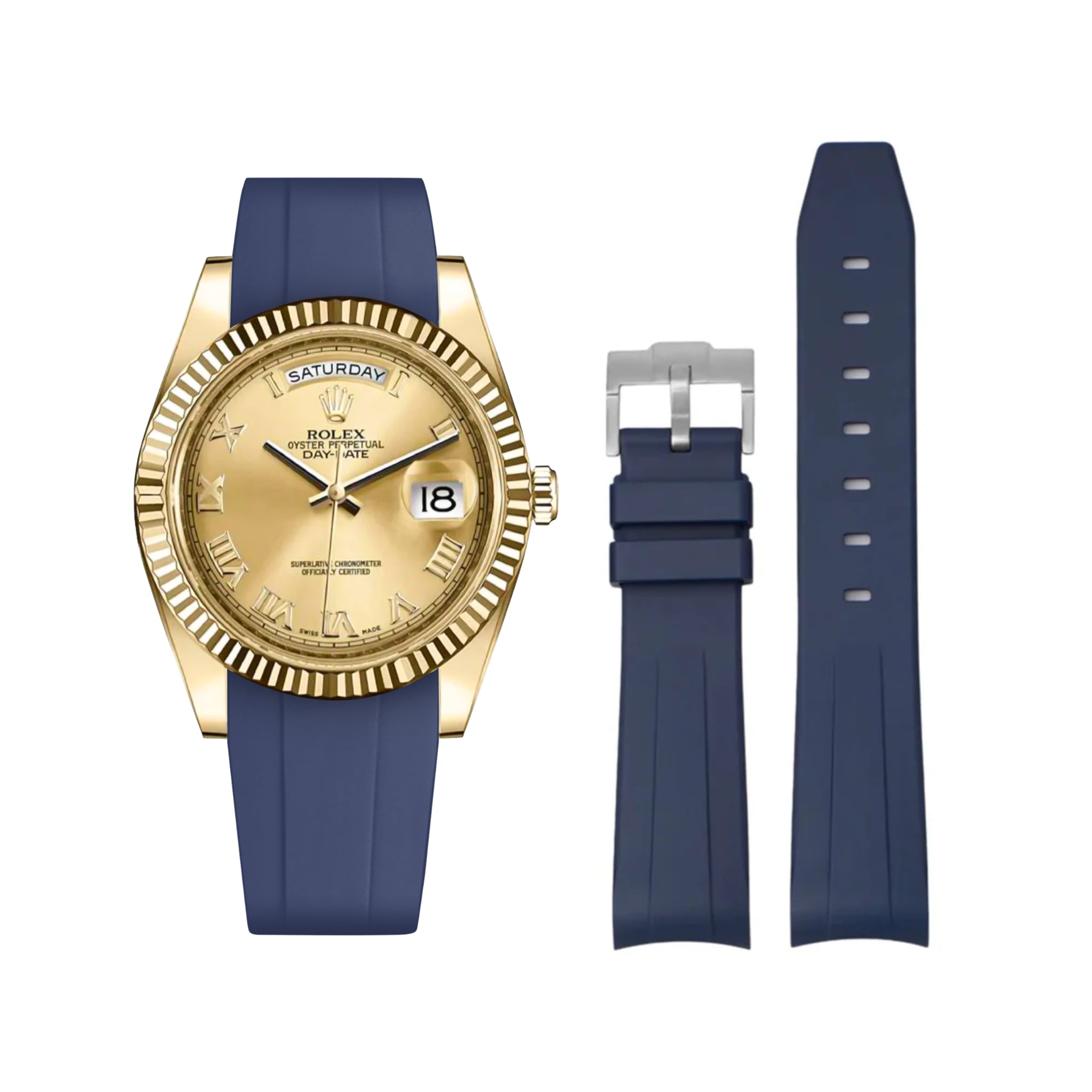 Rubber Strap - For Rolex Day - Date II 41mm - Navy Blue - Helvetus