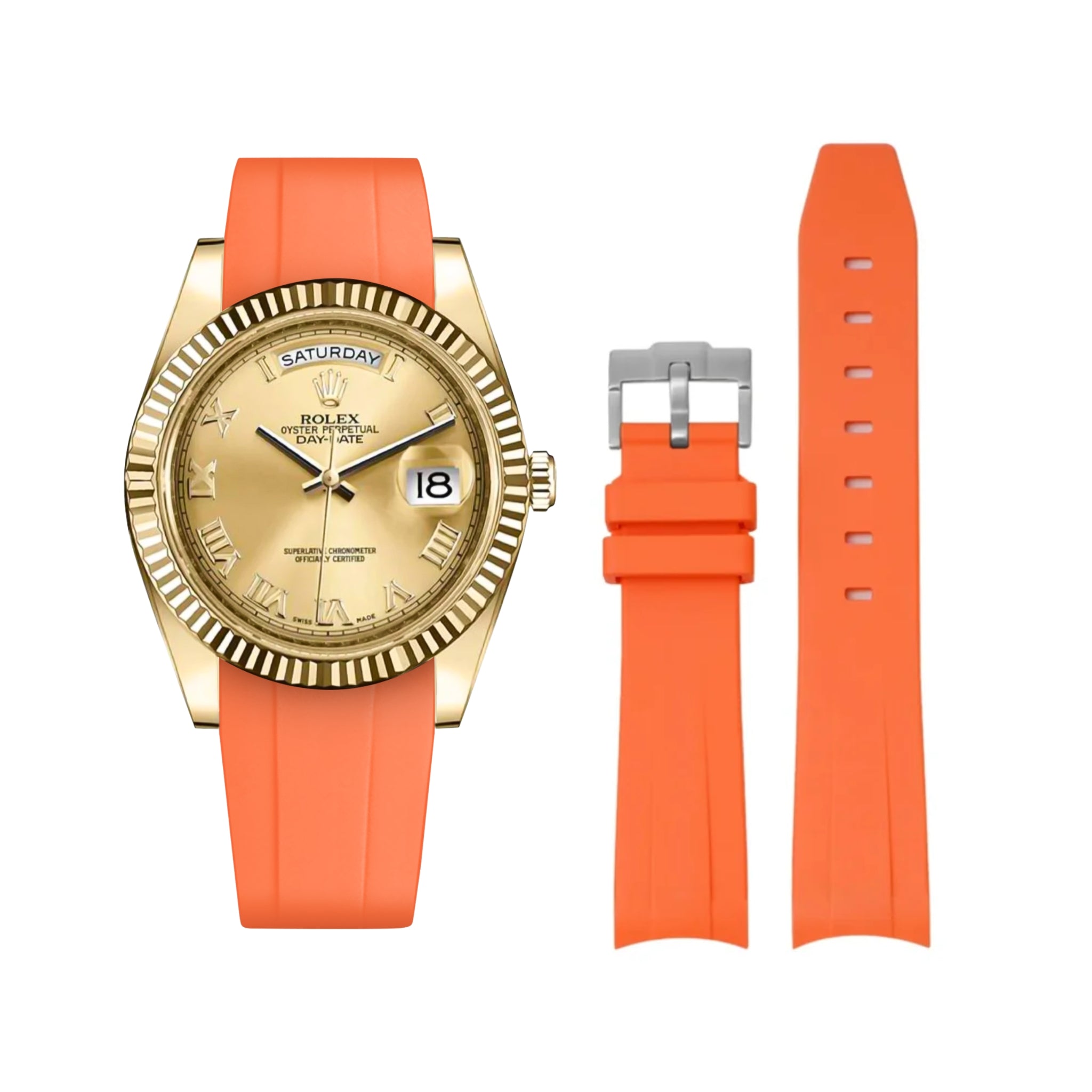 Rubber Strap - For Rolex Day - Date II 41mm - Orange - Helvetus