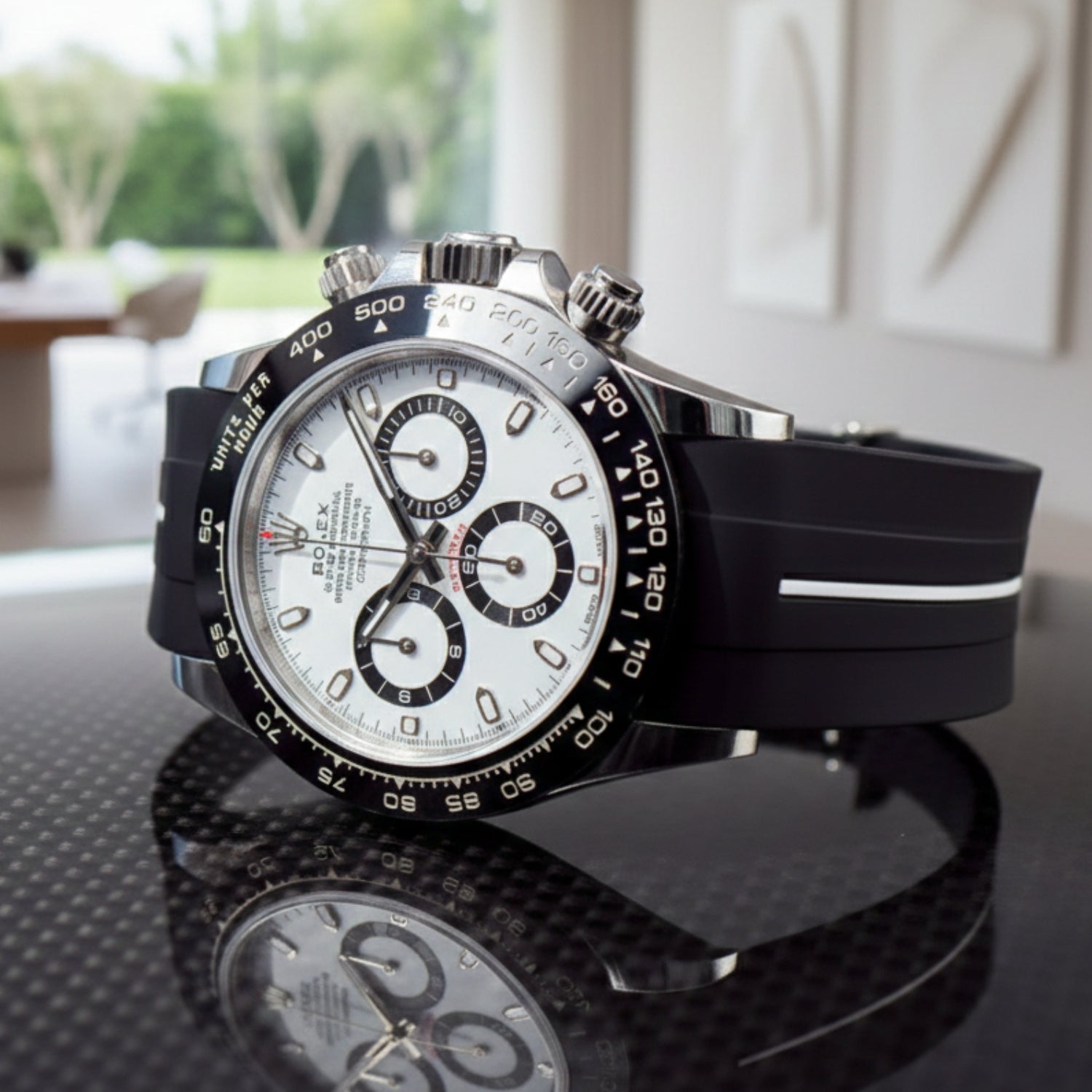 Rubber Strap - For Rolex Daytona - Black w/White Line | LuxLine® - Helvetus