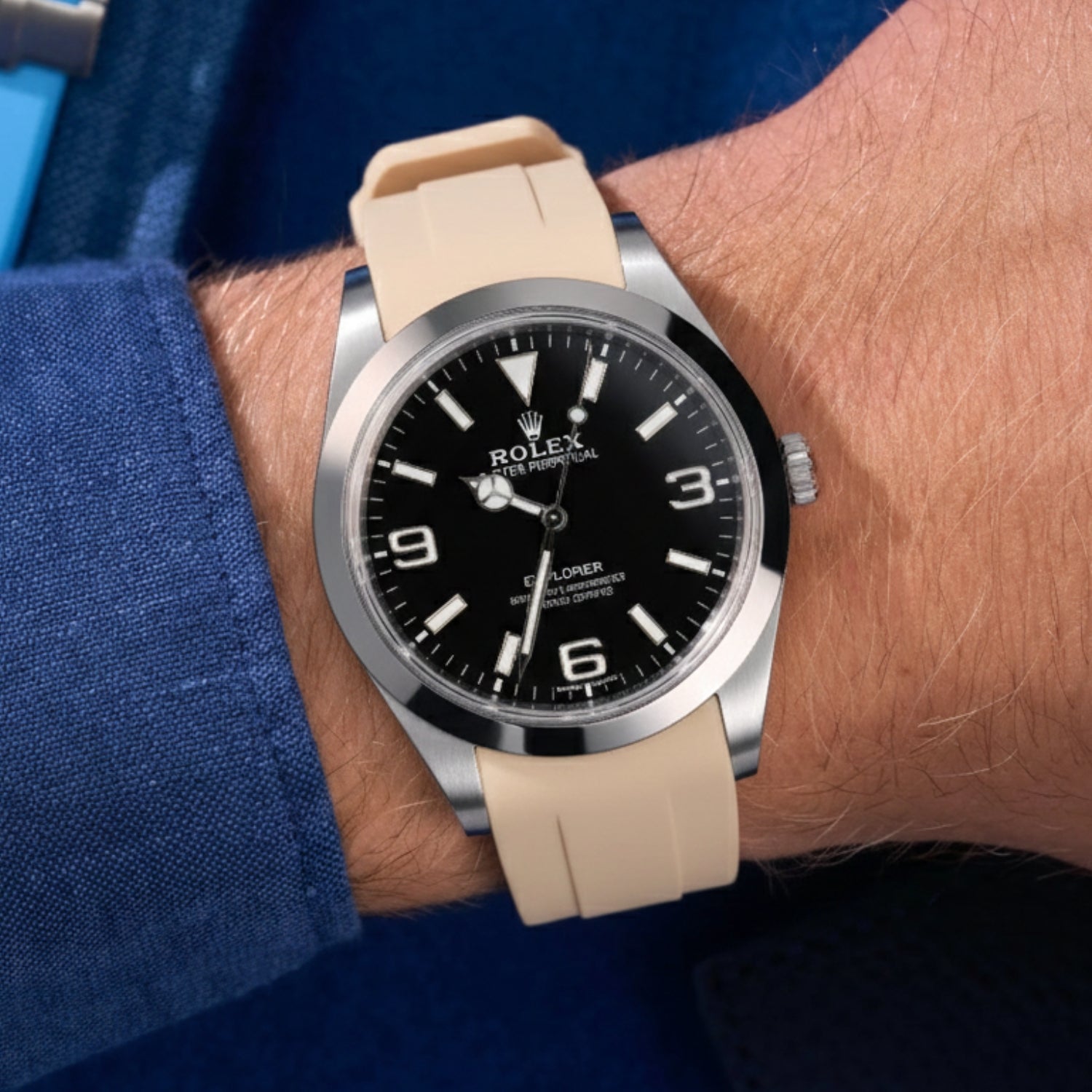 Rubber Strap - For Rolex Explorer I - Beige - Helvetus