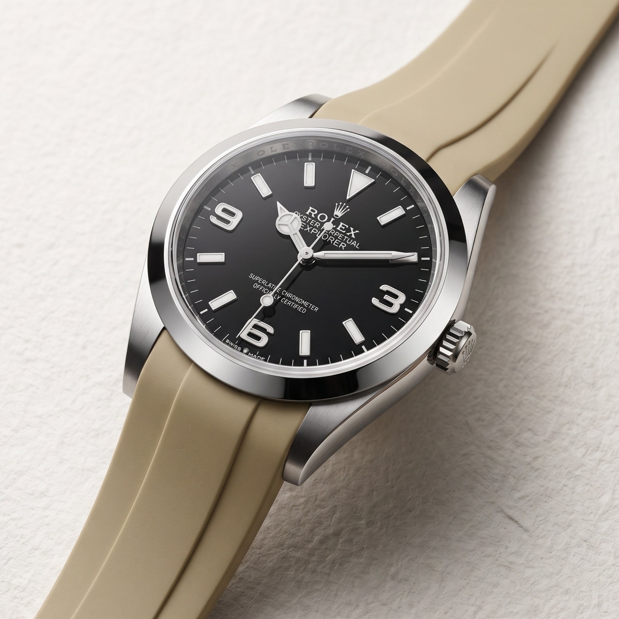 Rubber Strap - For Rolex Explorer I - Beige - Helvetus