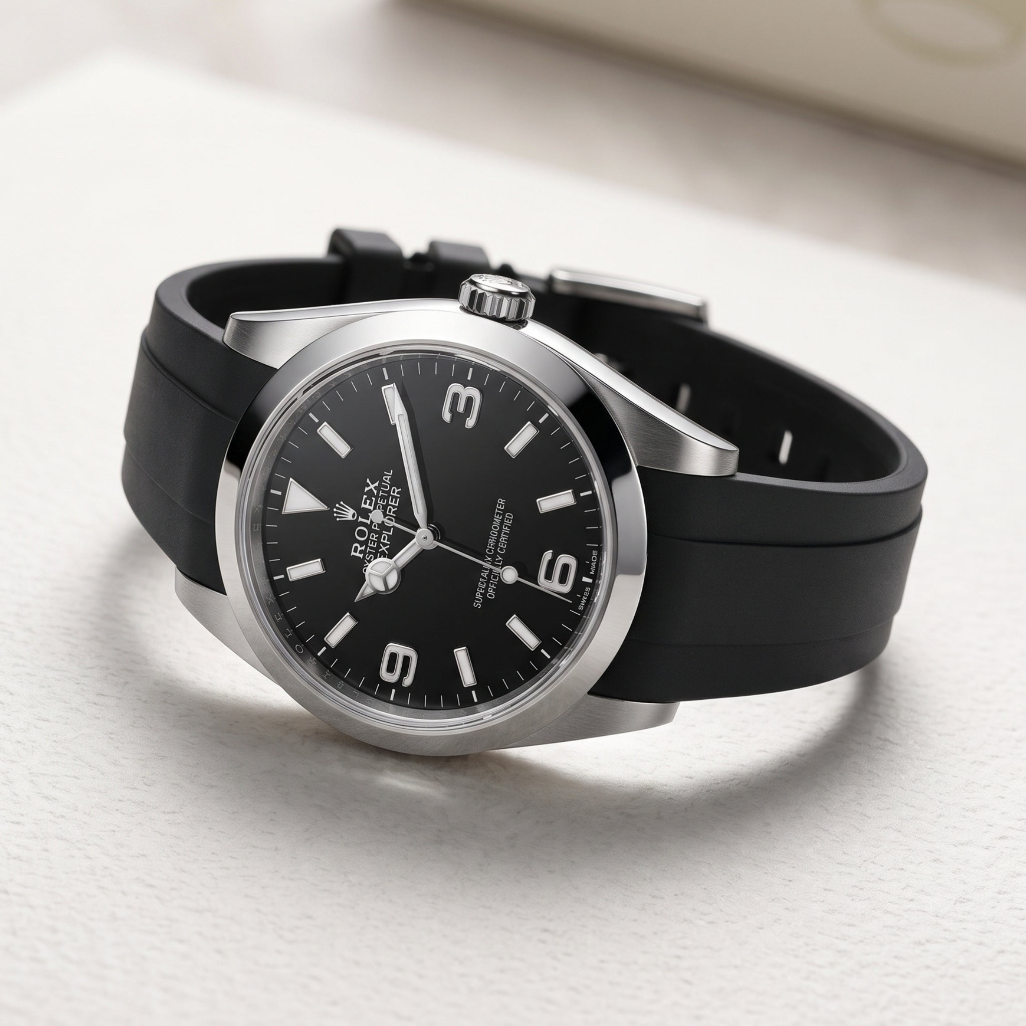 Rubber Strap - For Rolex Explorer I - Black - Helvetus