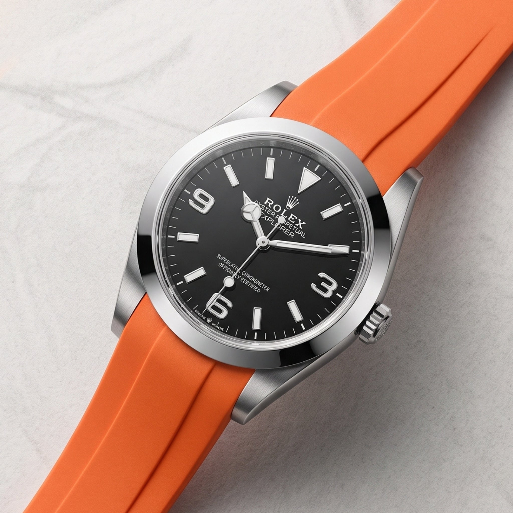 Rubber Strap - For Rolex Explorer I - Orange - Helvetus