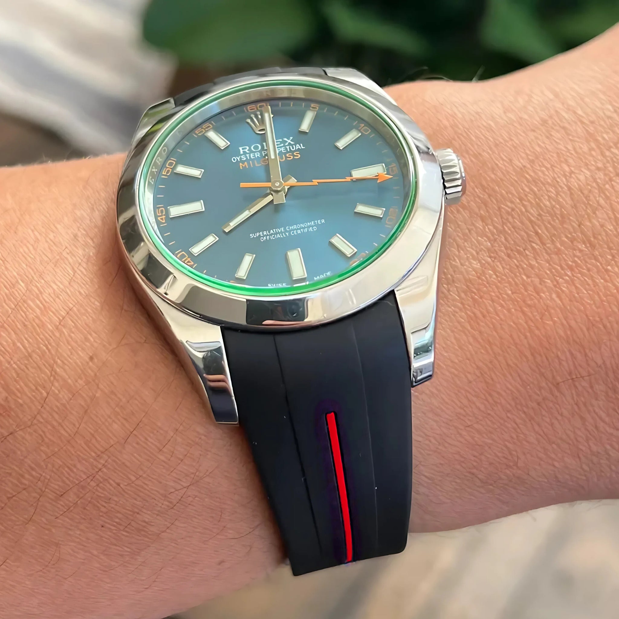Rubber Strap - For Rolex Milgauss - Black w/Red Line | LuxLine® - Helvetus
