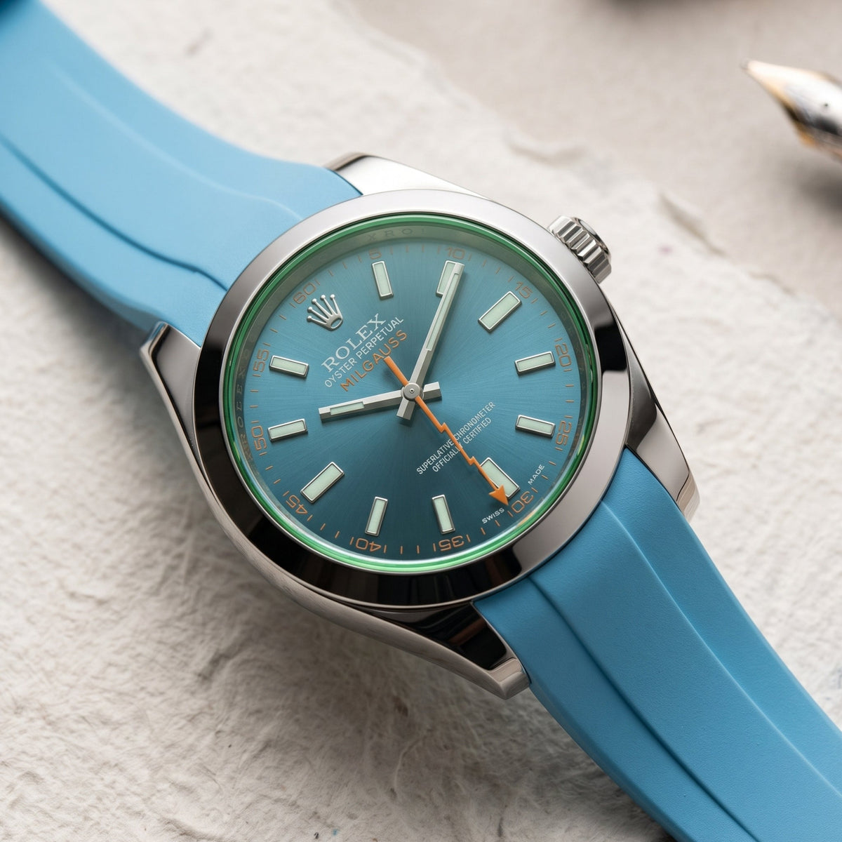 Rubber Strap - For Rolex Milgauss - Light Blue - Helvetus