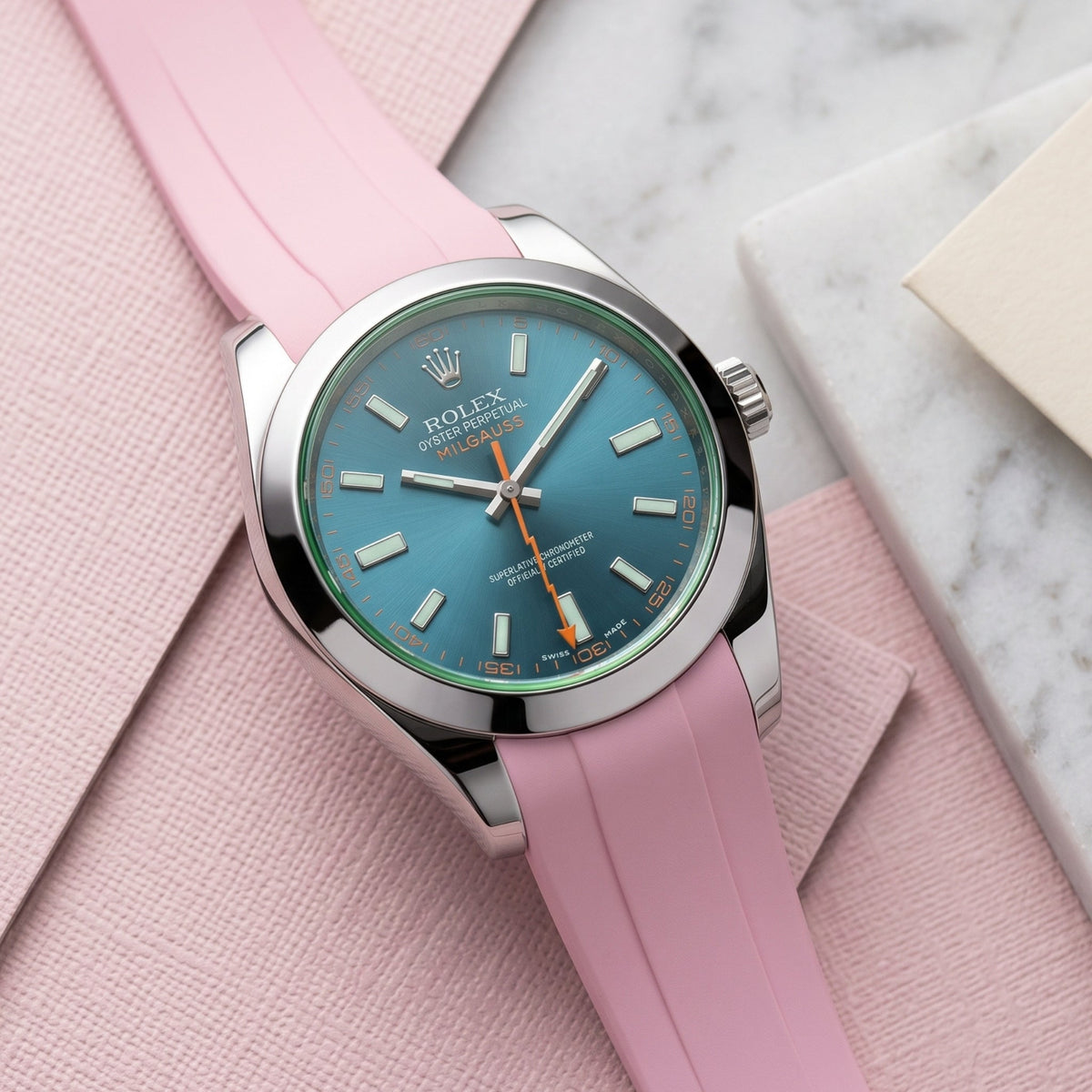 Rubber Strap - For Rolex Milgauss - Pink - Helvetus