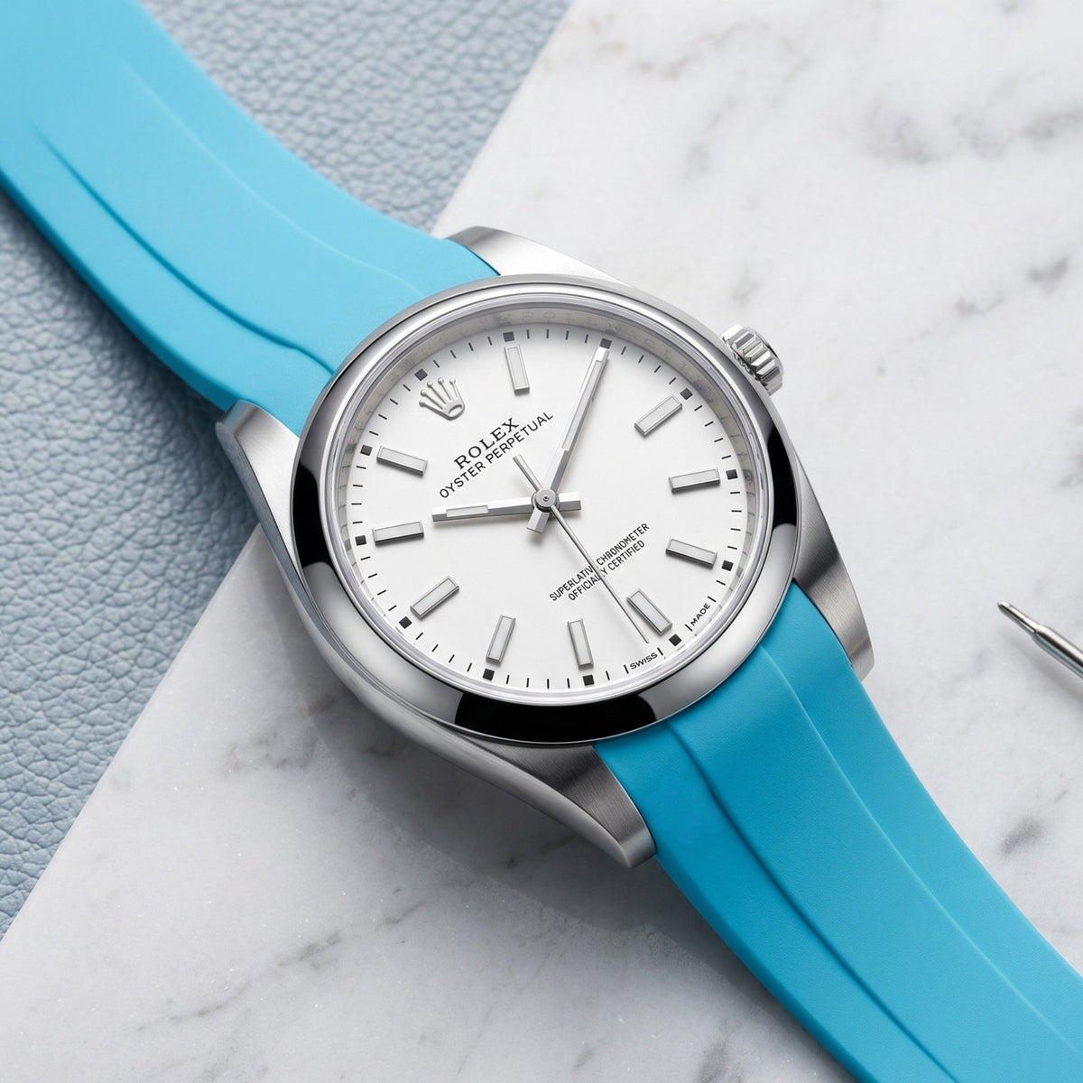 Rubber Strap - For Rolex Oyster Perpetual 39mm - Light Blue - Helvetus
