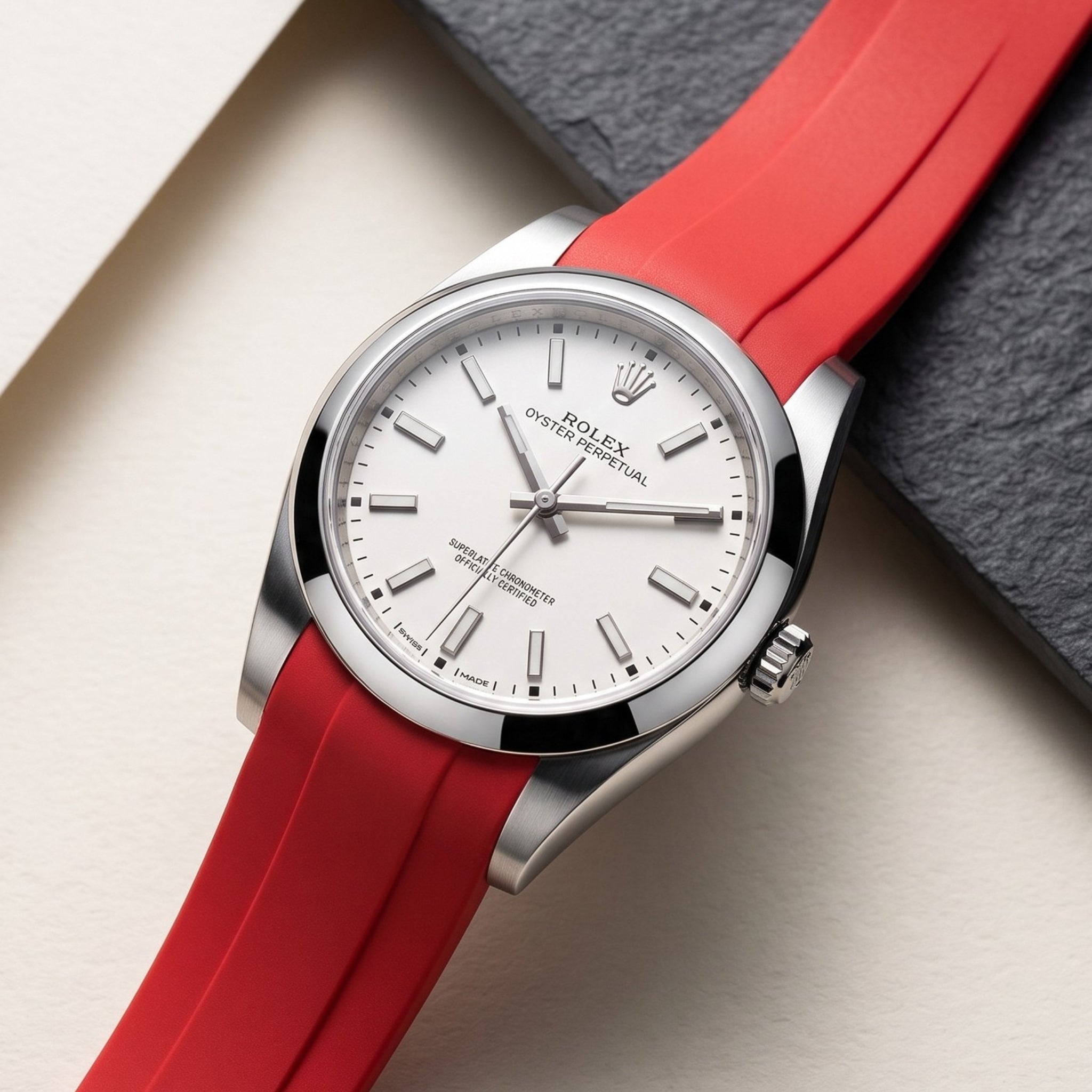 Rubber Strap - For Rolex Oyster Perpetual 39mm - Red - Helvetus