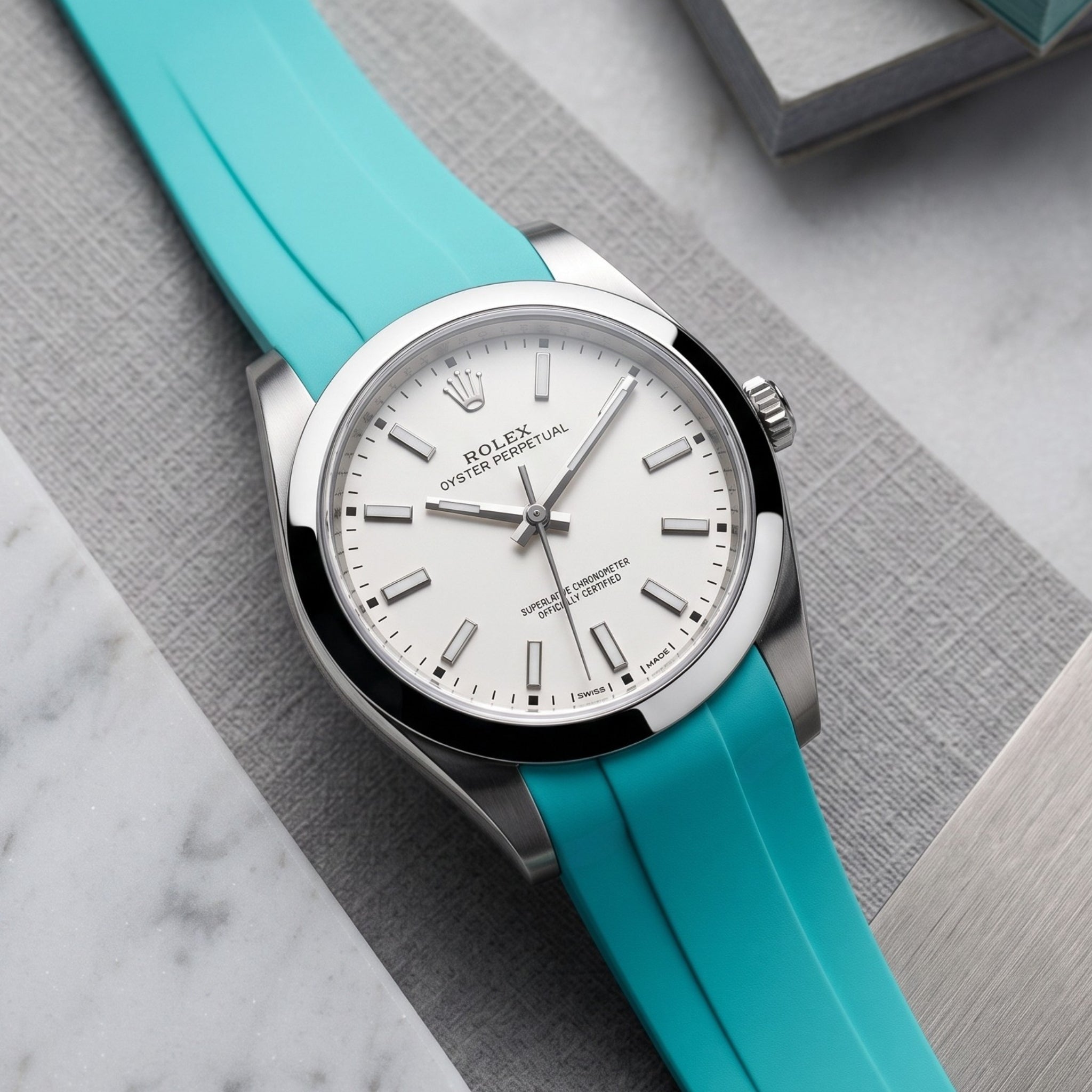 Rubber Strap - For Rolex Oyster Perpetual 39mm - Turquoise - Helvetus