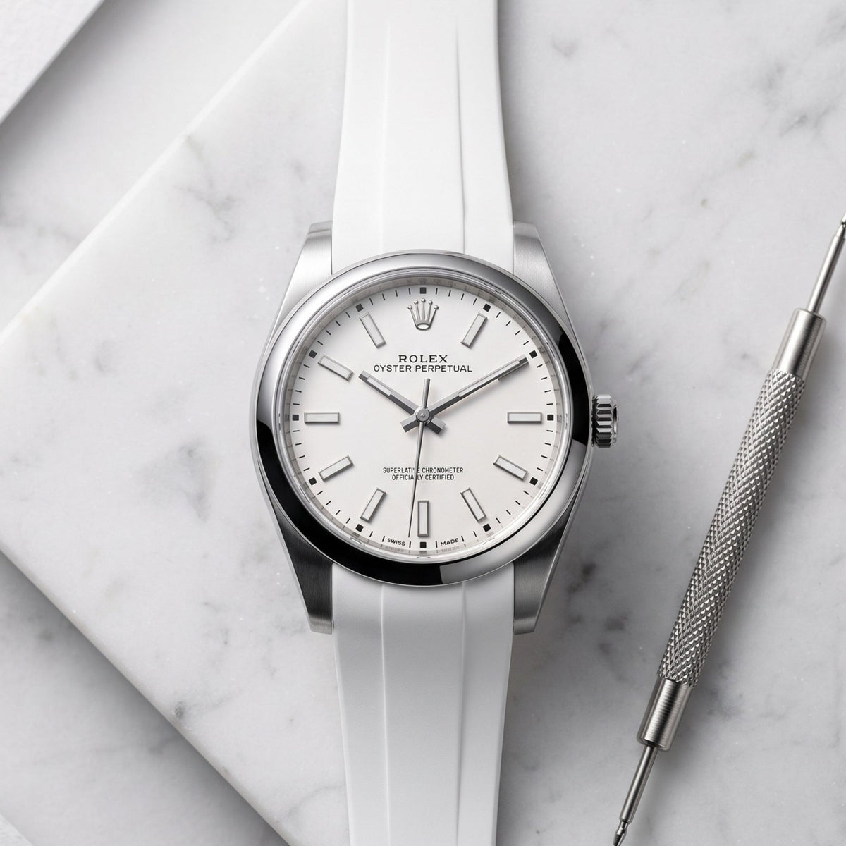 Rubber Strap - For Rolex Oyster Perpetual 39mm - White - Helvetus
