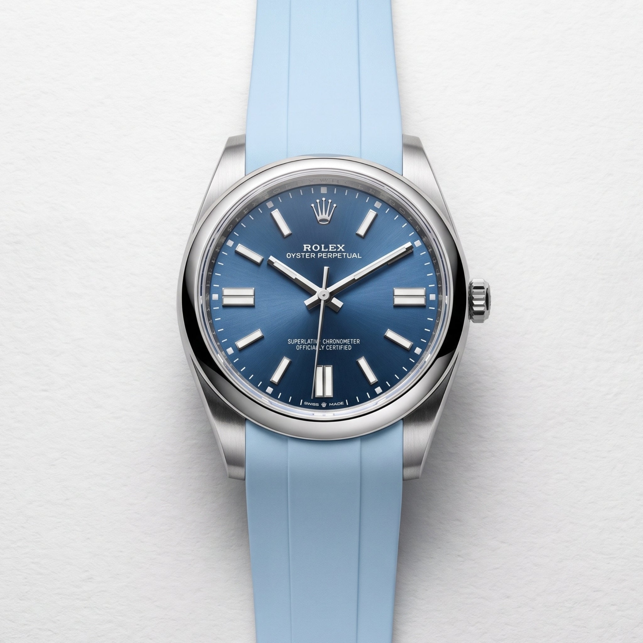 Rubber Strap - For Rolex Oyster Perpetual 41mm - Baby Blue - Helvetus