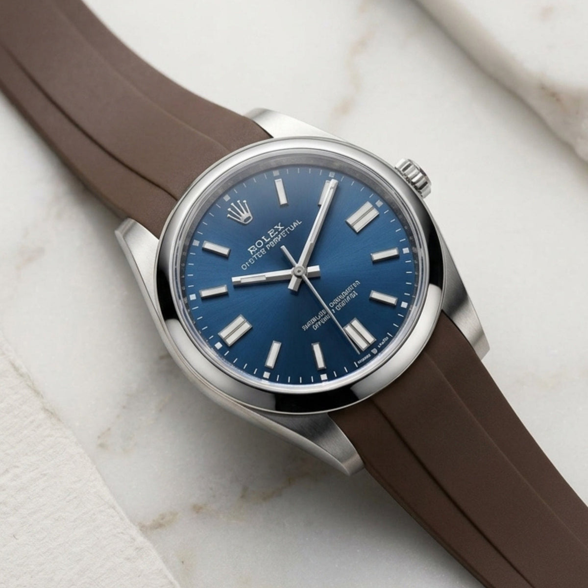 Rubber Strap - For Rolex Oyster Perpetual 41mm - Brown - Helvetus