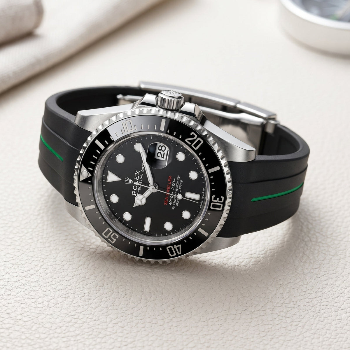 Rubber Strap - For Rolex Sea-Dweller - Black w/Green Line | LuxLine® - Helvetus