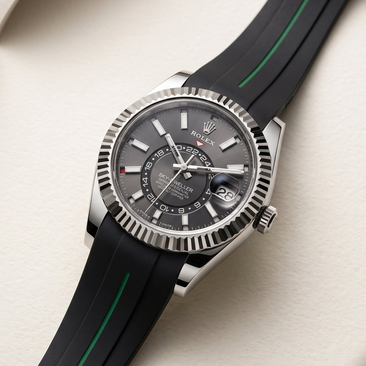 Rubber Strap - For Rolex Sky-Dweller - Black w/Green Line | LuxLine® - Helvetus