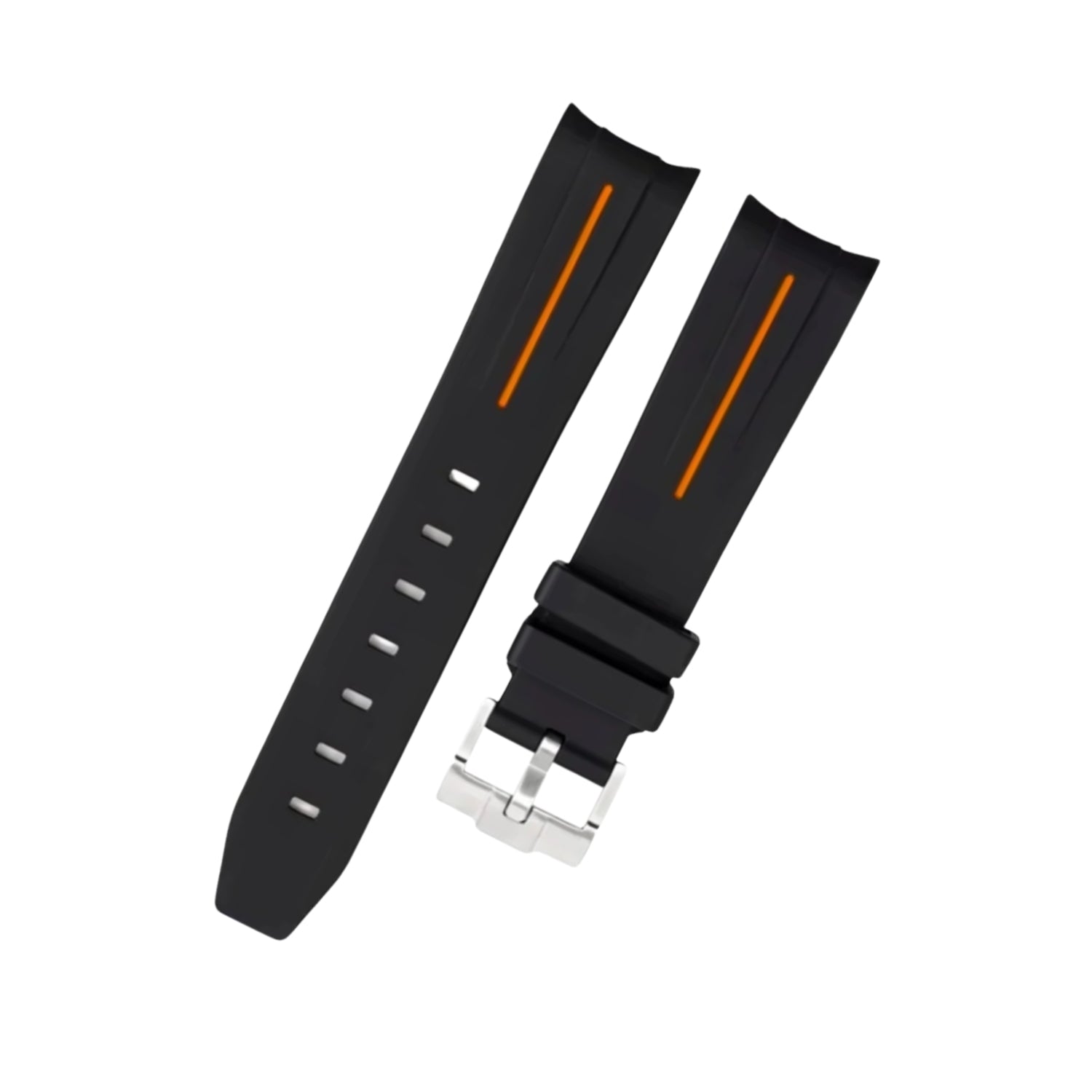 Rubber Strap - For Rolex Yacht - Master 40mm/42mm - Black w/Orange Line | LuxLine® - Helvetus