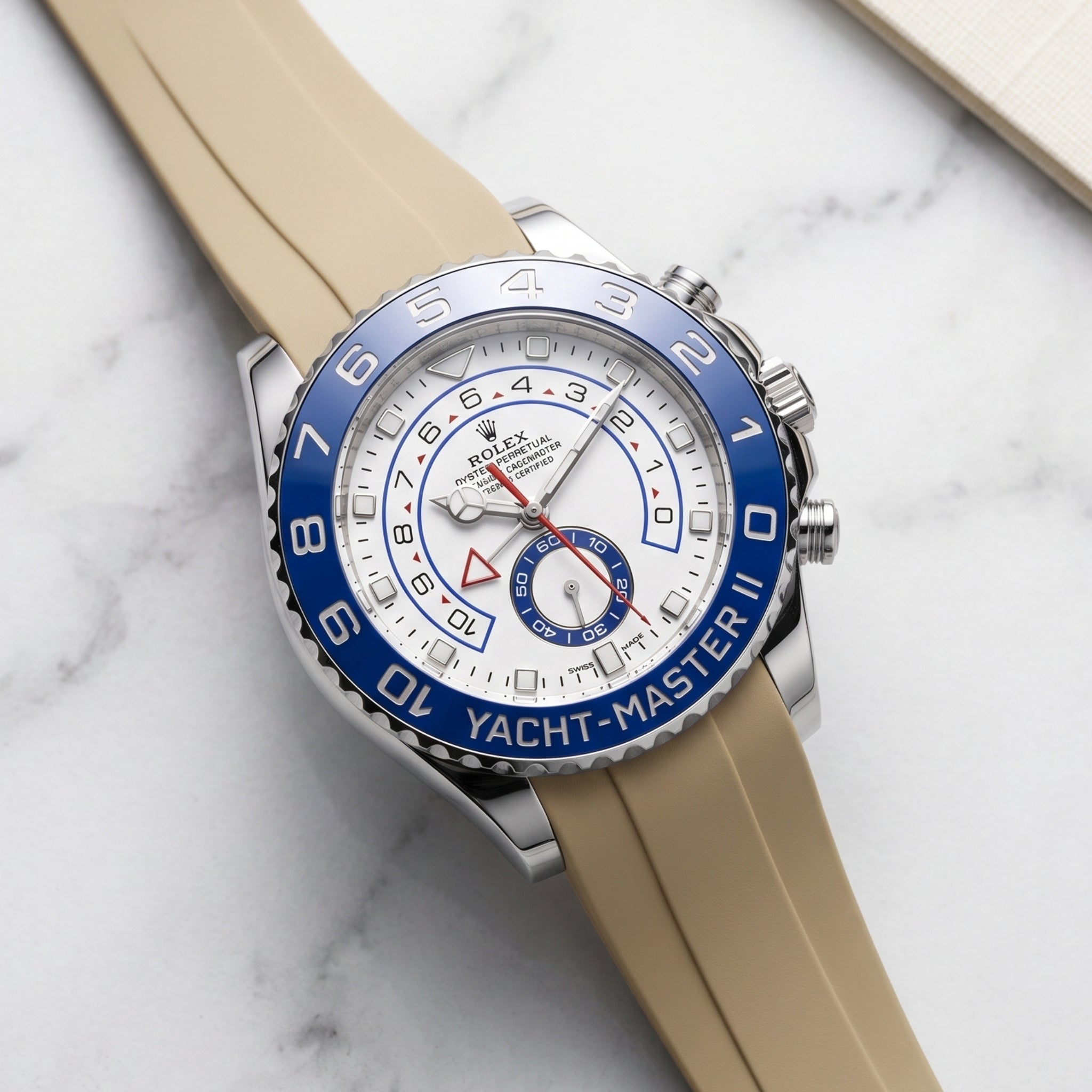 Rubber Strap - For Rolex Yacht-Master II 44mm - Beige - Helvetus