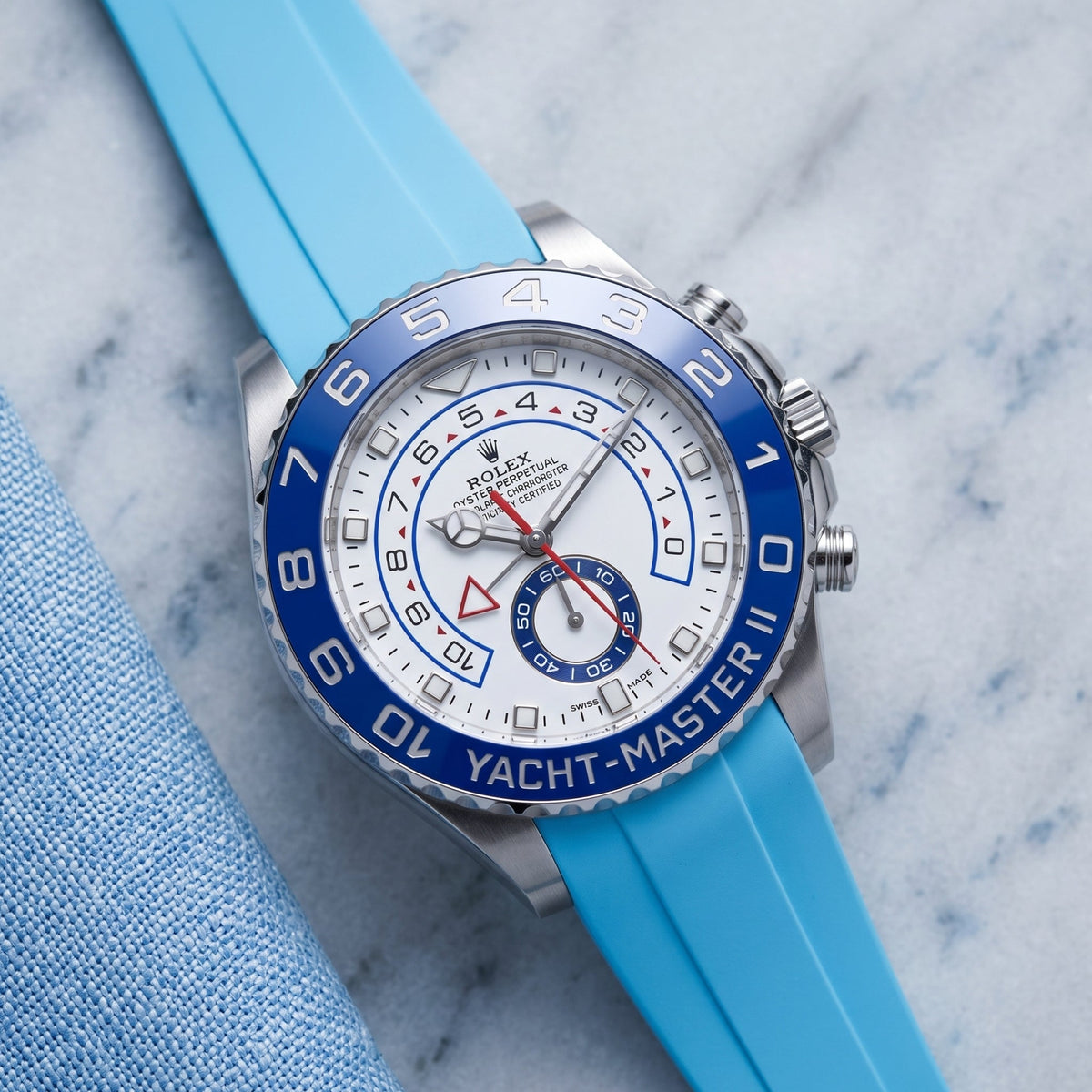Rubber Strap - For Rolex Yacht-Master II 44mm - Light Blue - Helvetus