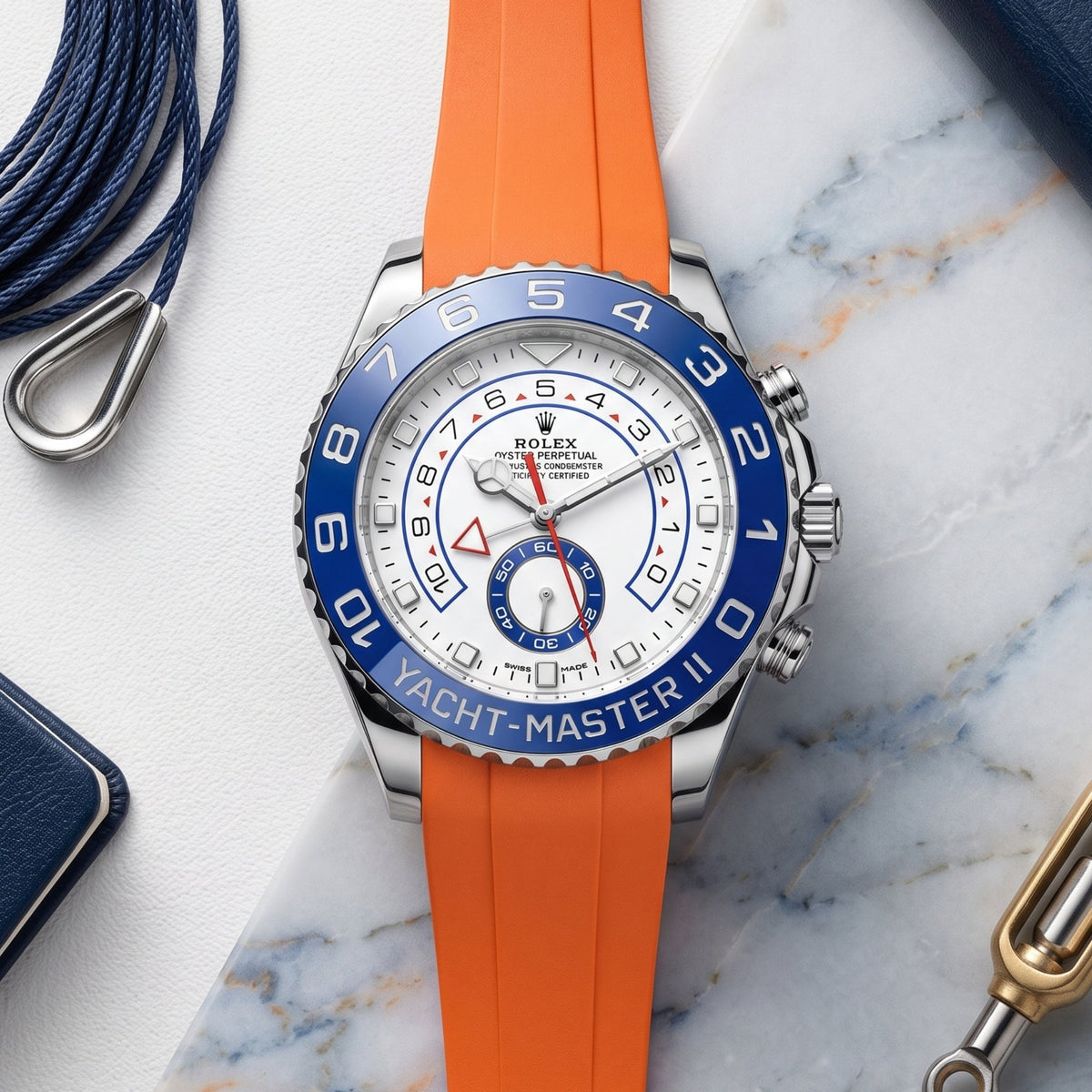 Rubber Strap - For Rolex Yacht-Master II 44mm - Orange - Helvetus