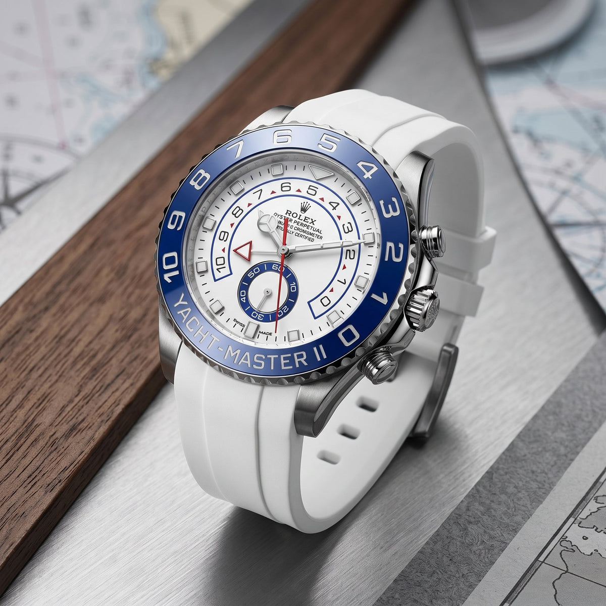 Rubber Strap - For Rolex Yacht-Master II 44mm - White - Helvetus