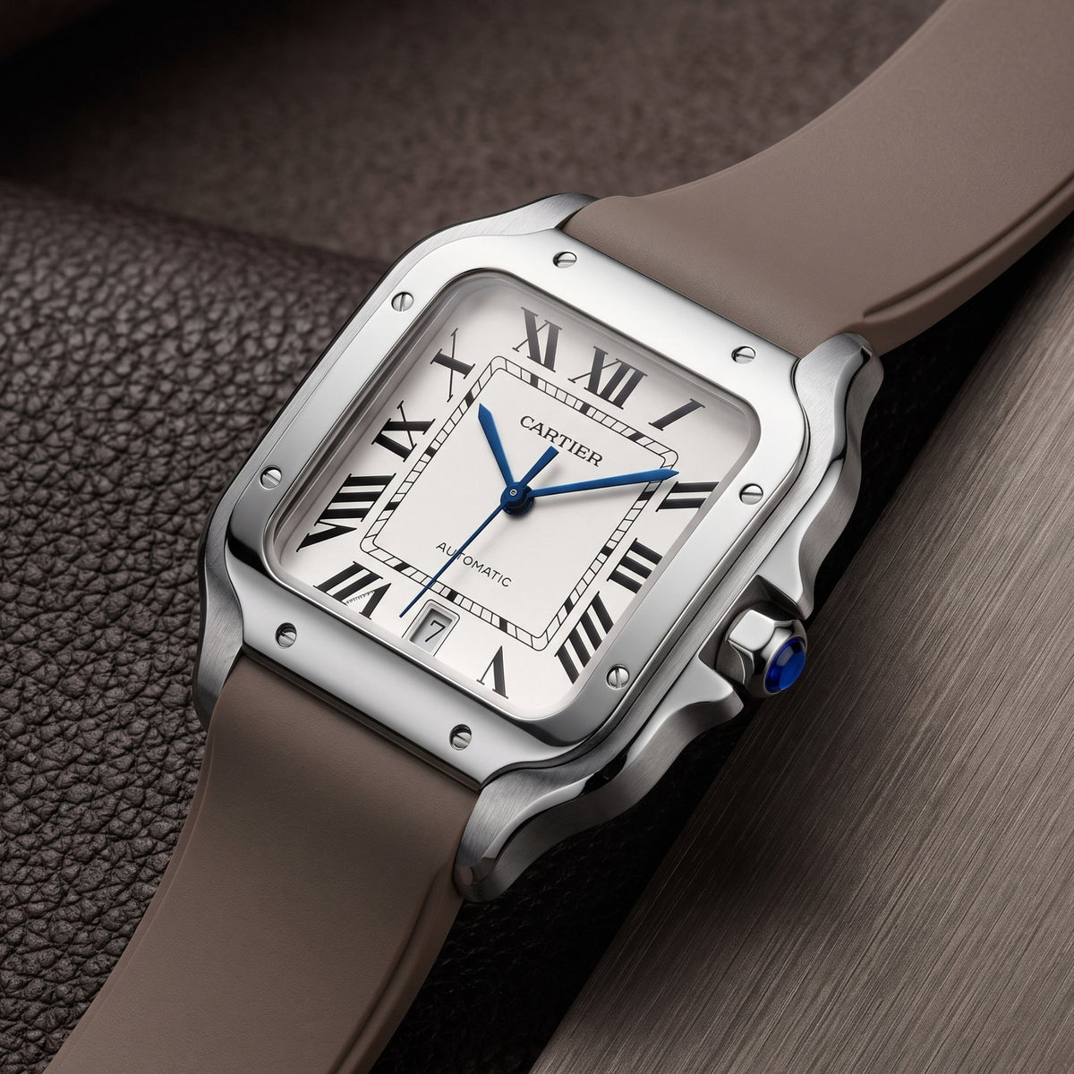 Rubber Strap - For Santos de Cartier Medium - Brown - Quick Switch/Release - Helvetus