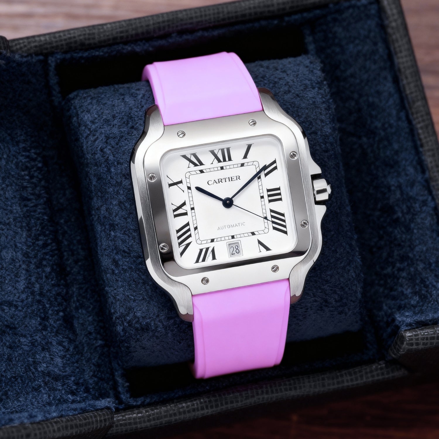 Rubber Strap - For Santos de Cartier Medium - Pink - Quick Switch/Release - Helvetus