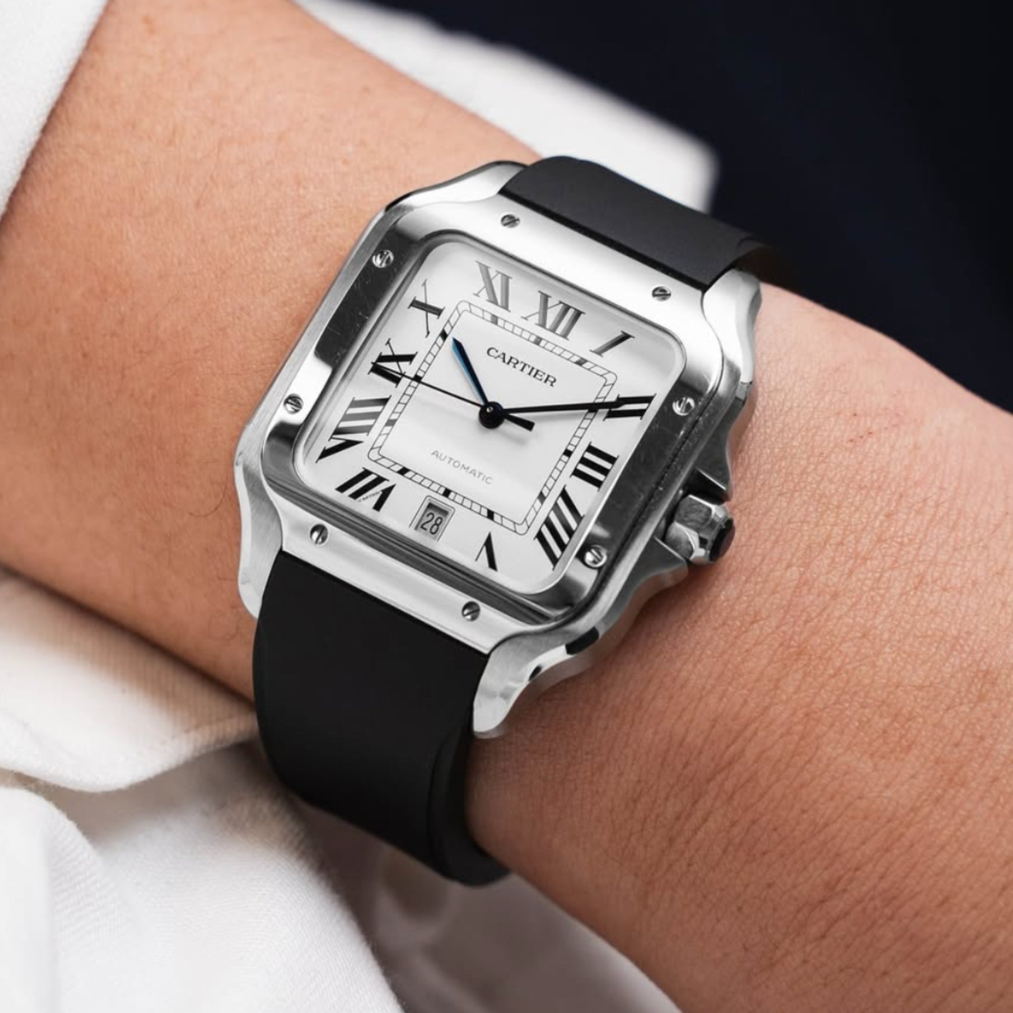Rubber Strap - For Santos de Cartier Medium/Large - Black - Quick Release/Switch - Helvetus