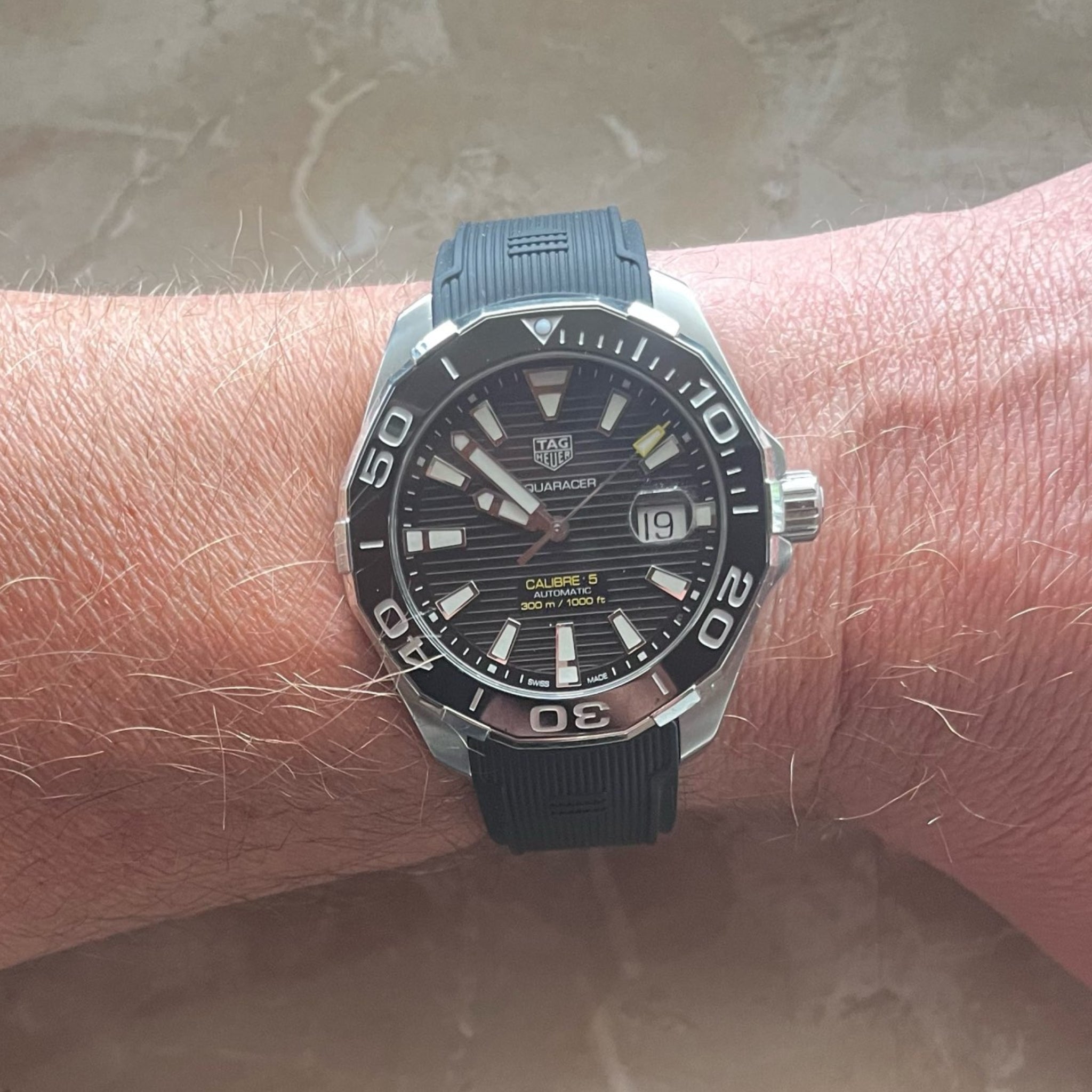 Rubber Strap - For Tag Heuer Aquaracer - Black - Helvetus