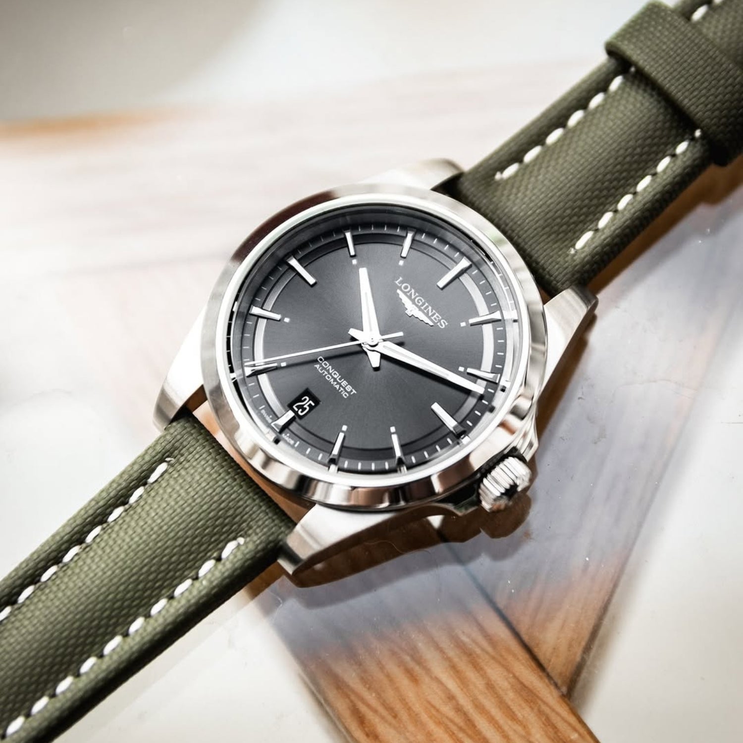 Sailcloth Watch Strap – FKM Rubber – Green/White – MarinerTex™ by Helvetus® - Helvetus